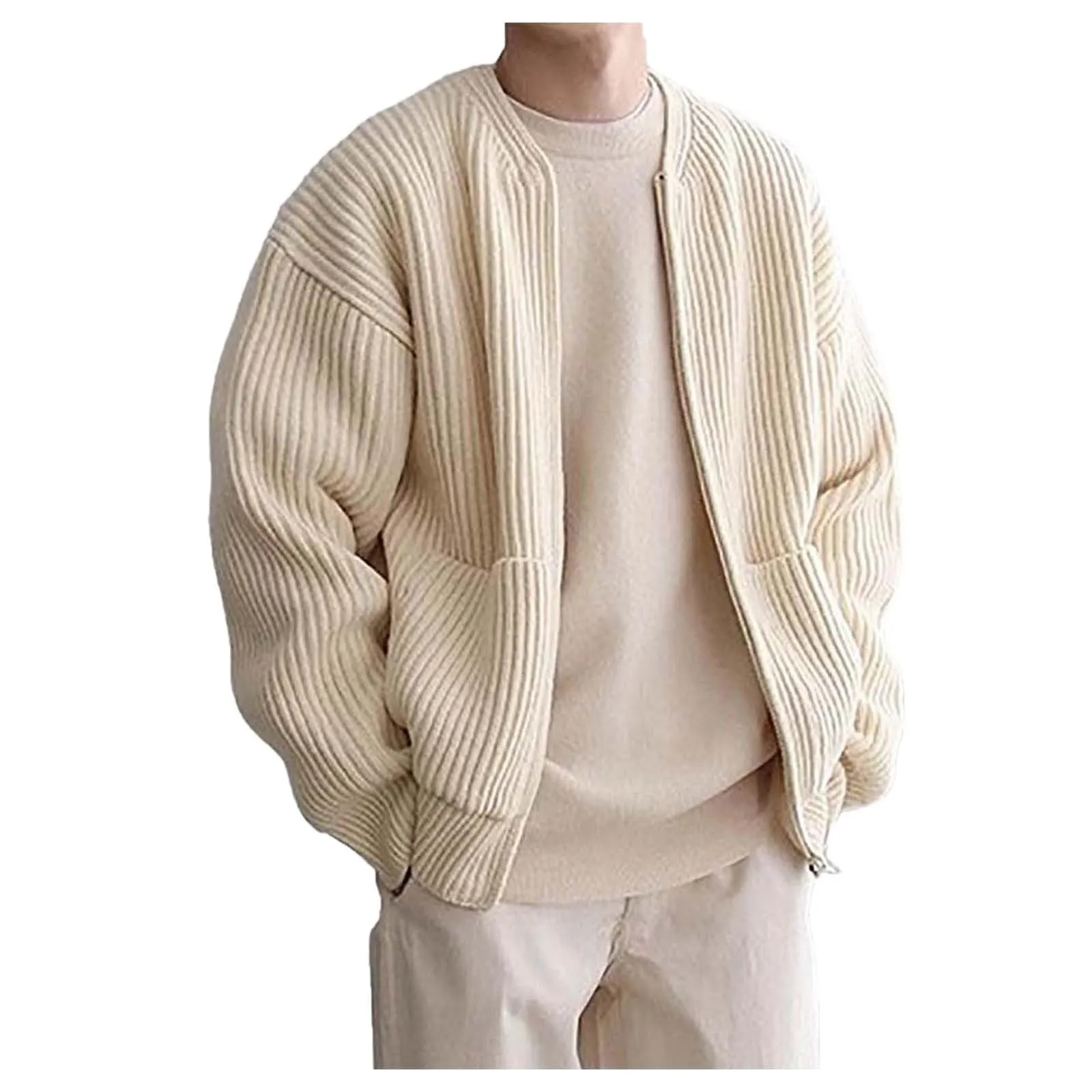 Mymyguoe - Cardigan da uomo in lana per tradizione, smanicato, doppiopetto, smanicato, pullover caldo e spesso, senza cappuccio, smanicato, classico, S - immagine 1