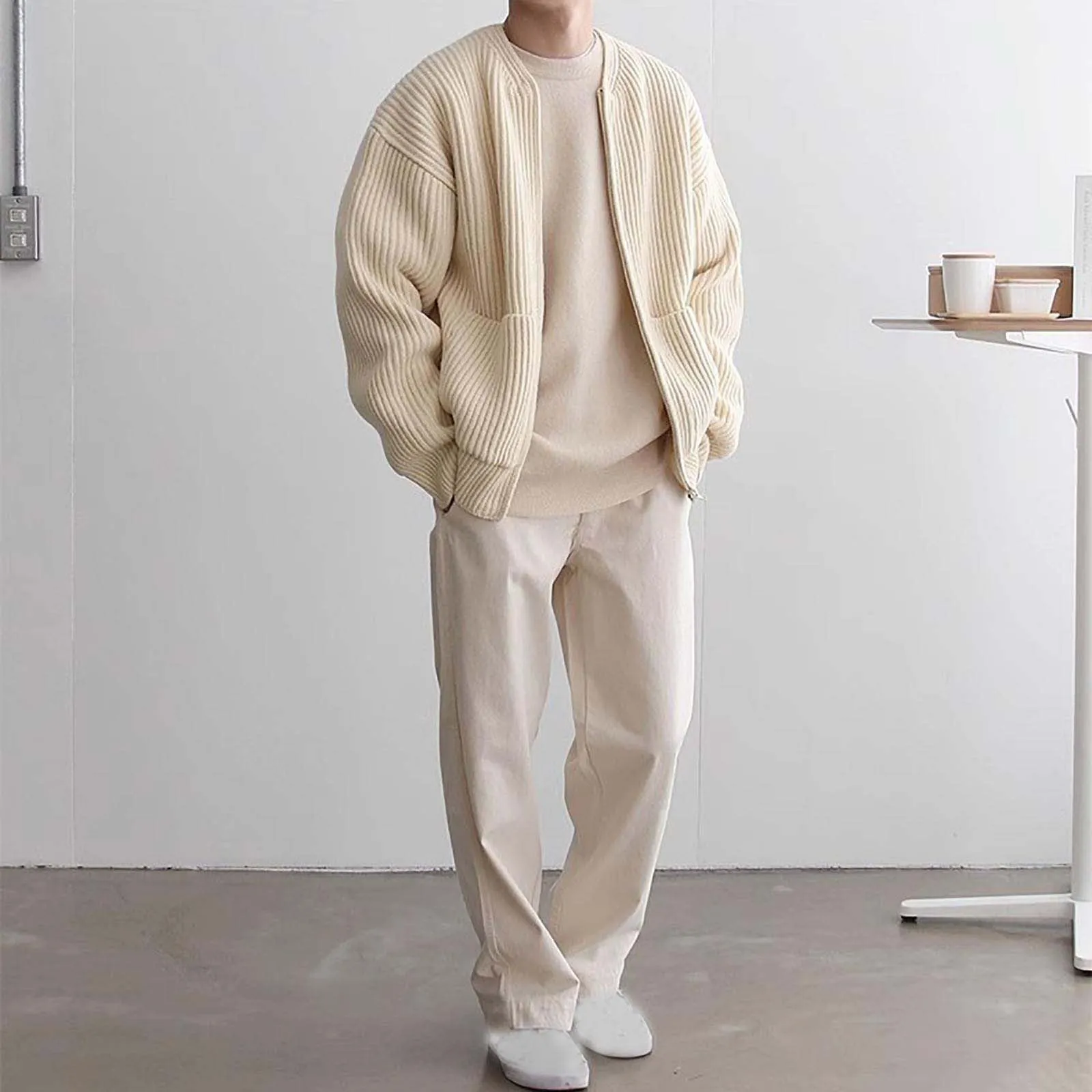Mymyguoe - Cardigan da uomo in lana per tradizione, smanicato, doppiopetto, smanicato, pullover caldo e spesso, senza cappuccio, smanicato, classico, S - immagine 5
