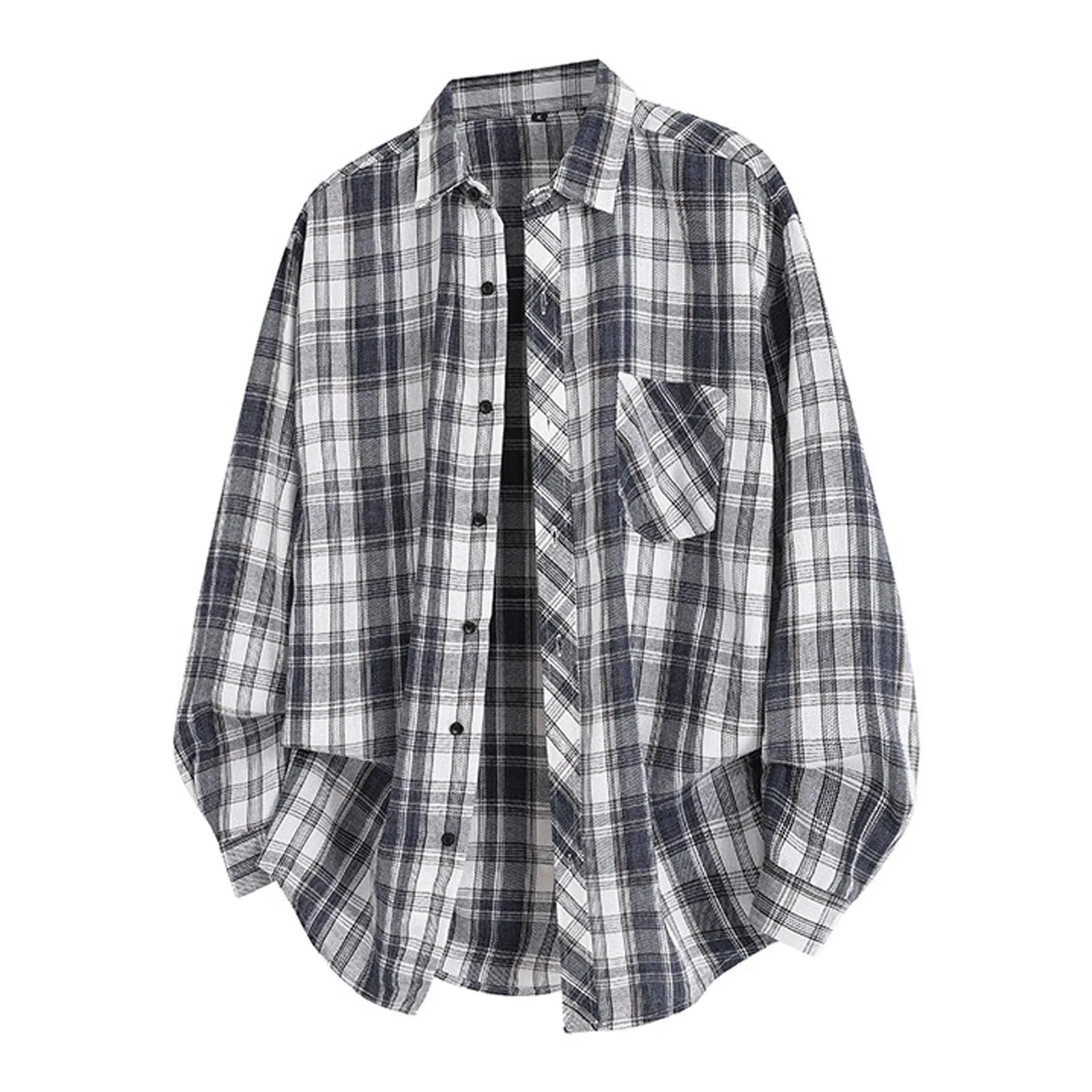 Mymyguoe Camicia da lavoro da uomo a quadri, per il tempo libero, a maniche lunghe, a quadri, camicia a maniche lunghe, camicia a quadri, Q7 nero, M - immagine 1