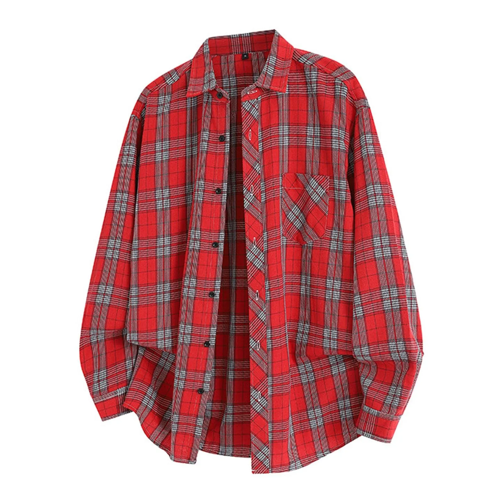 Mymyguoe Camicia da lavoro da uomo a quadri, per il tempo libero, a maniche lunghe, a quadri, camicia a maniche lunghe, camicia a quadri, Q7 rosso, XXL - immagine 3