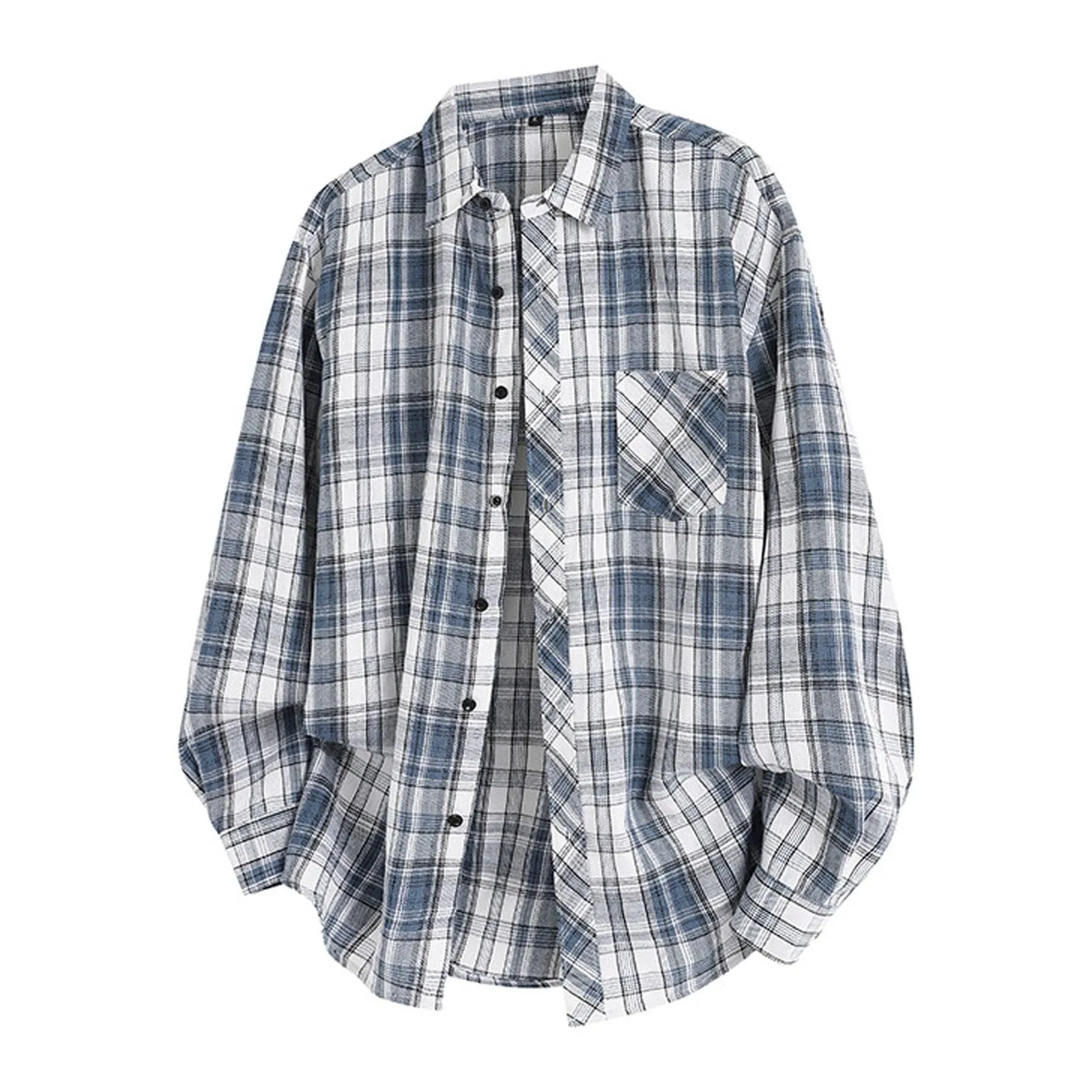 Mymyguoe Camicia da lavoro da uomo a quadri, per il tempo libero, a maniche lunghe, a quadri, camicia a maniche lunghe, camicia a quadri, Q7 Blu, M - immagine 1