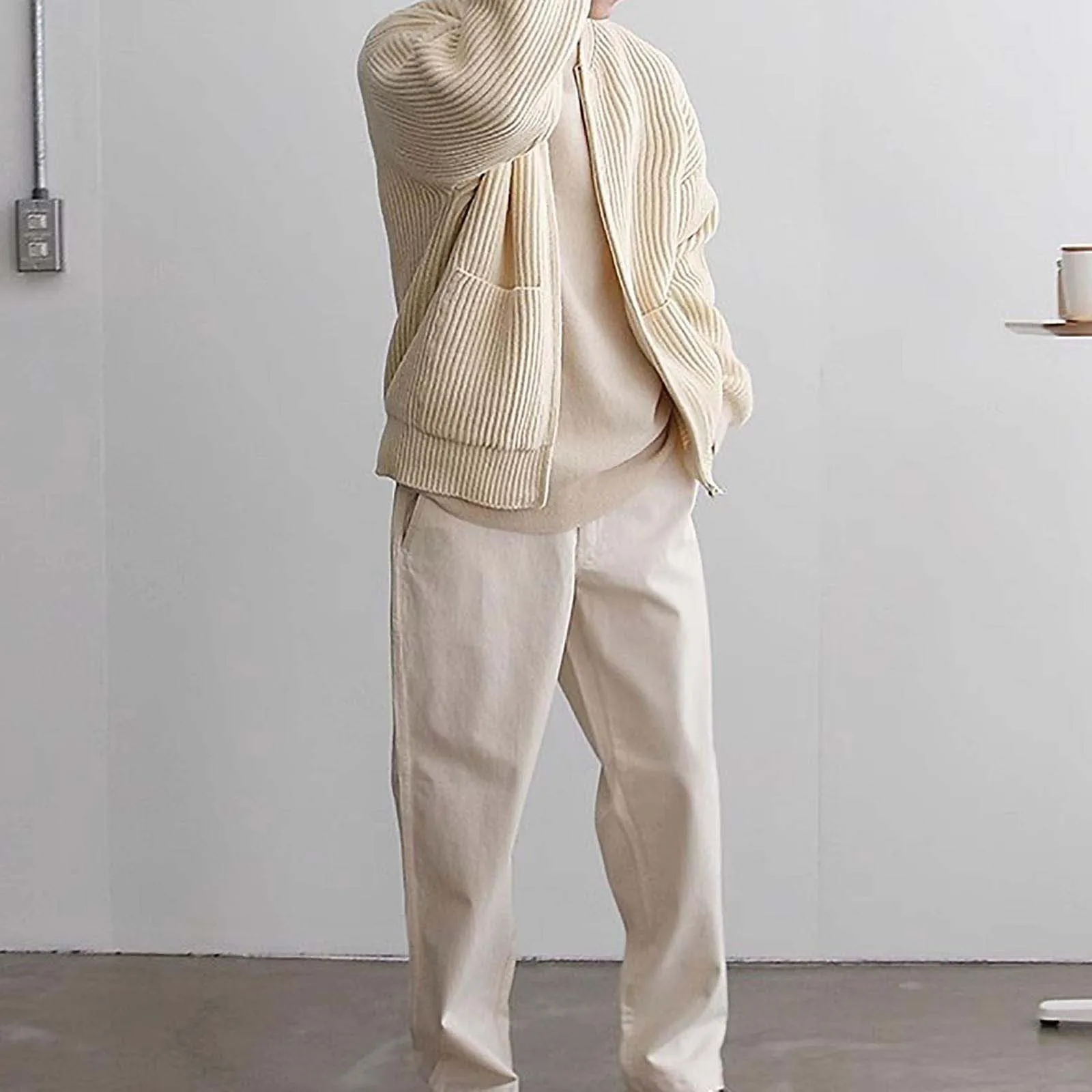 Mymyguoe - Cardigan da uomo invernale tradizionale, lavorato a maglia, giacca in lana a due file, senza cappuccio, pullover spesso e caldo, mantello invernale classico, M - immagine 3