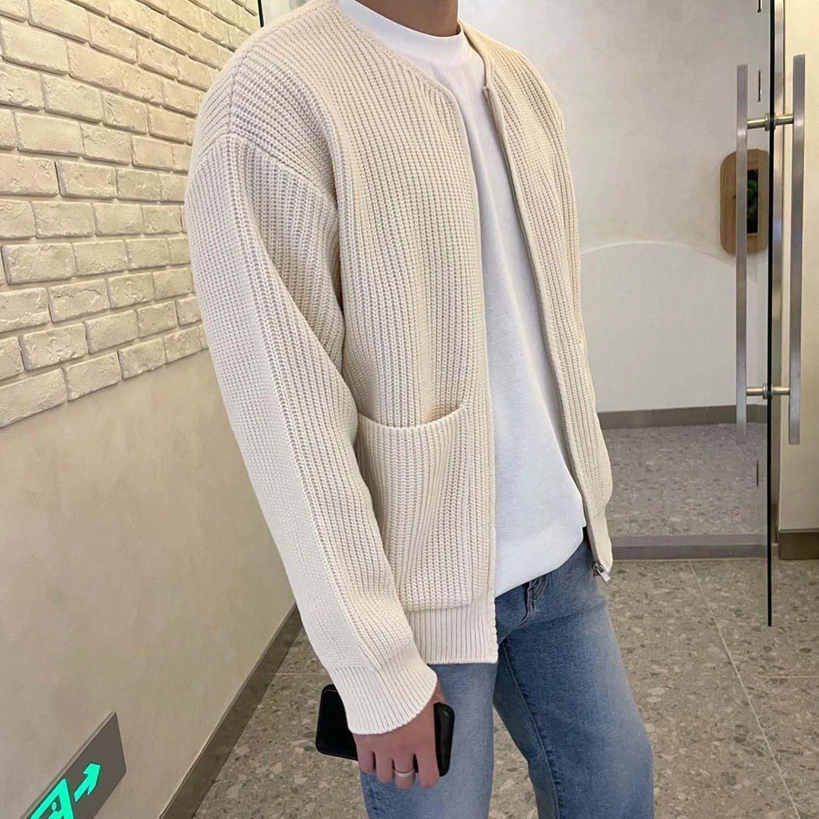 Mymyguoe - Cardigan da uomo invernale tradizionale, lavorato a maglia, giacca in lana a due file, senza cappuccio, pullover spesso e caldo, mantello invernale classico, XXL - immagine 6