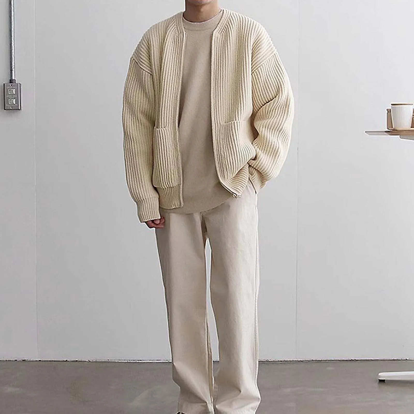 Mymyguoe - Cardigan da uomo in maglia tradizionale, giacca in lana a due file, giacca invernale spessa, pullover caldo senza cappuccio, classico, XL - immagine 2