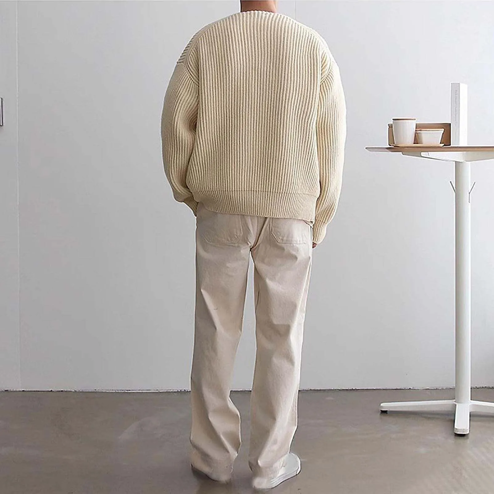 Mymyguoe - Cardigan da uomo in maglia tradizionale, giacca in lana a due file, giacca invernale spessa, pullover caldo senza cappuccio, classico, XL - immagine 7