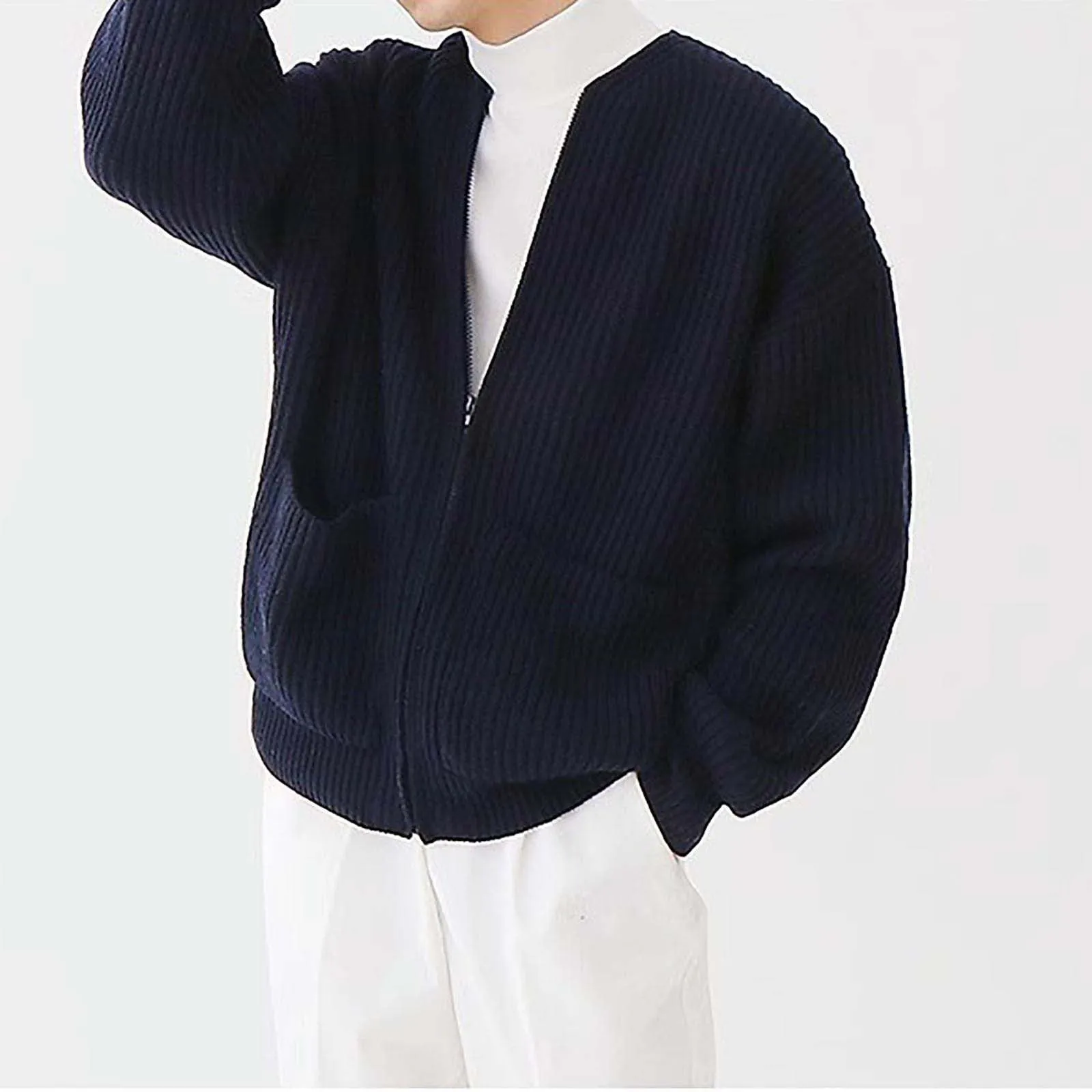 Mymyguoe Cardigan tradizionale da uomo, cardigan in lana, doppio petto, cappotto invernale, maglione spesso caldo, senza cappuccio, giacca invernale, cardigan classico, Q1 Blu, XXL - immagine 2