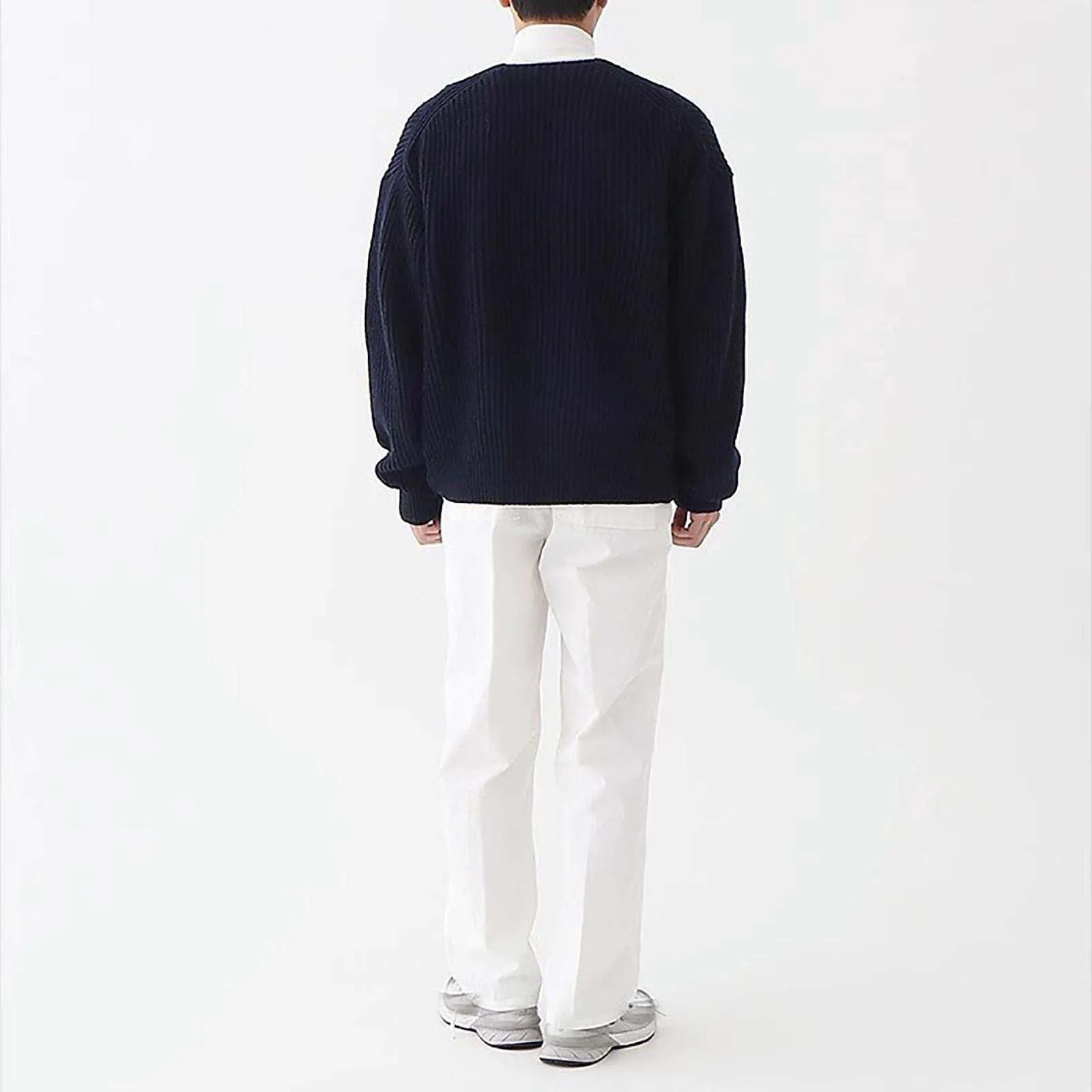 Mymyguoe Cardigan tradizionale da uomo, cardigan in lana, doppio petto, cappotto invernale, maglione spesso caldo, senza cappuccio, giacca invernale, cardigan classico, Q1 Blu, XXL - immagine 4