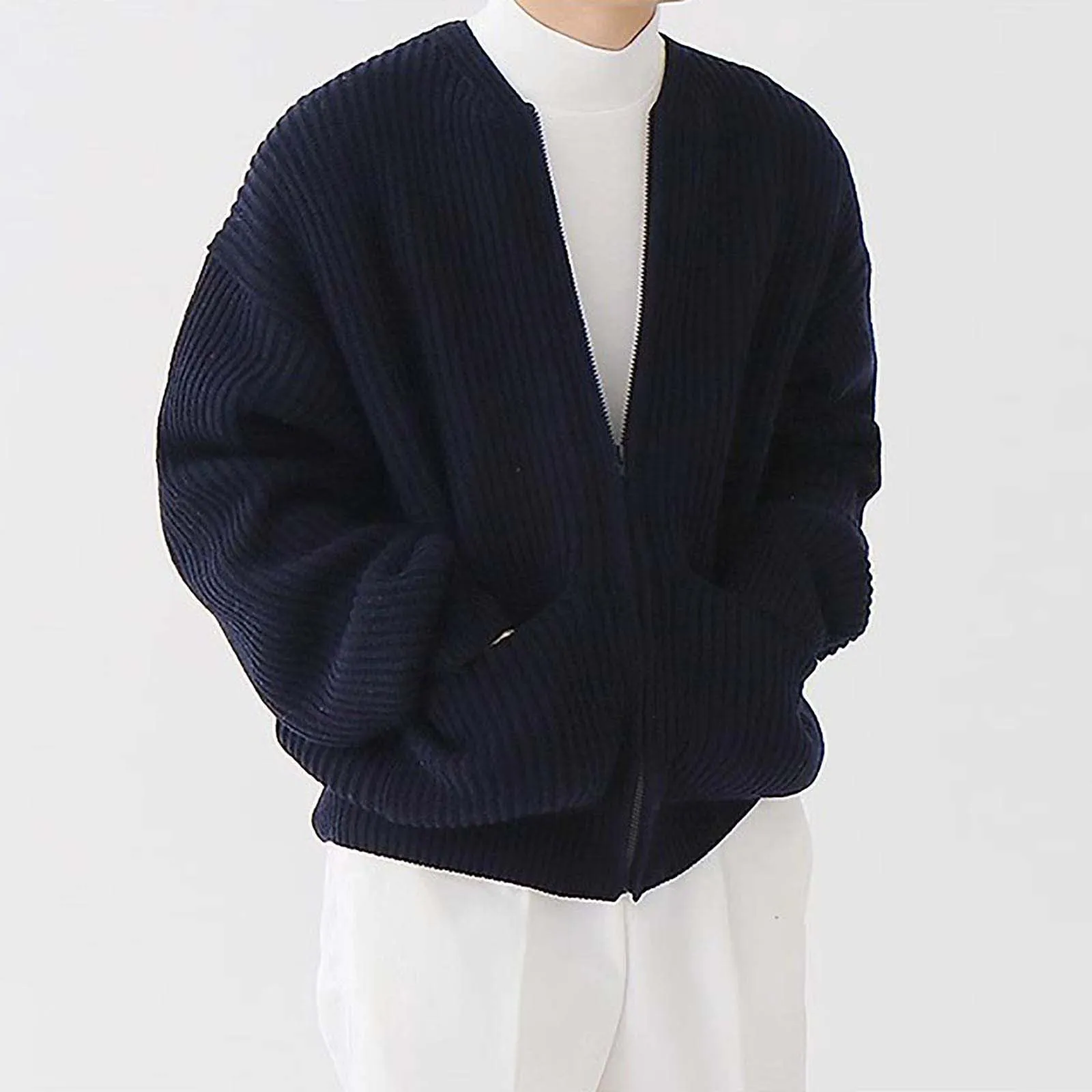 Mymyguoe - Cardigan da uomo invernale tradizionale, lavorato a maglia, due file, lana, senza cappuccio, giacca da lavoro, classica, 3XL - immagine 3