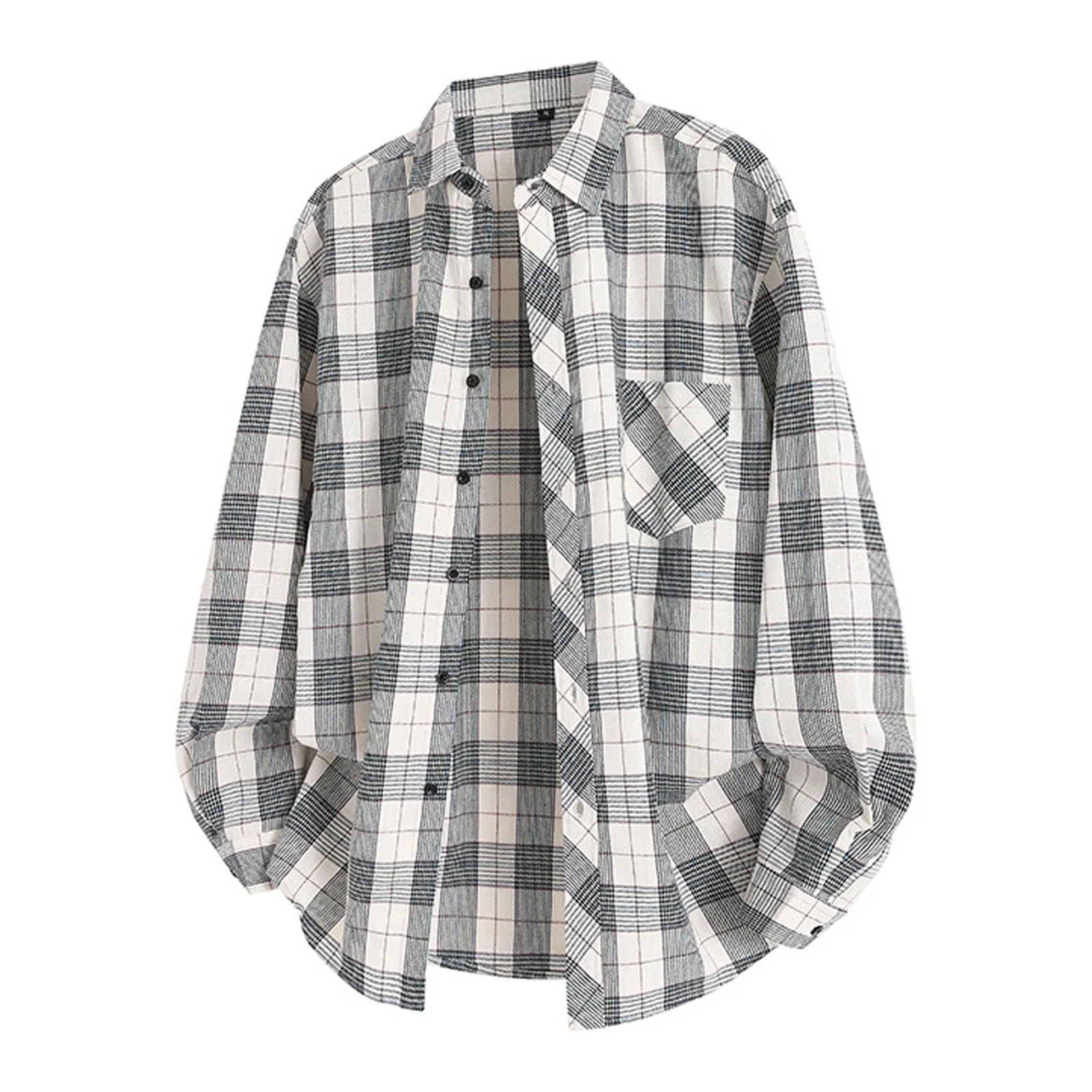 Mymyguoe Camicia da lavoro da uomo a quadri, per il tempo libero, a maniche lunghe, a quadri, camicia a maniche lunghe, camicia a quadri, Q7 Bianco, M - immagine 1