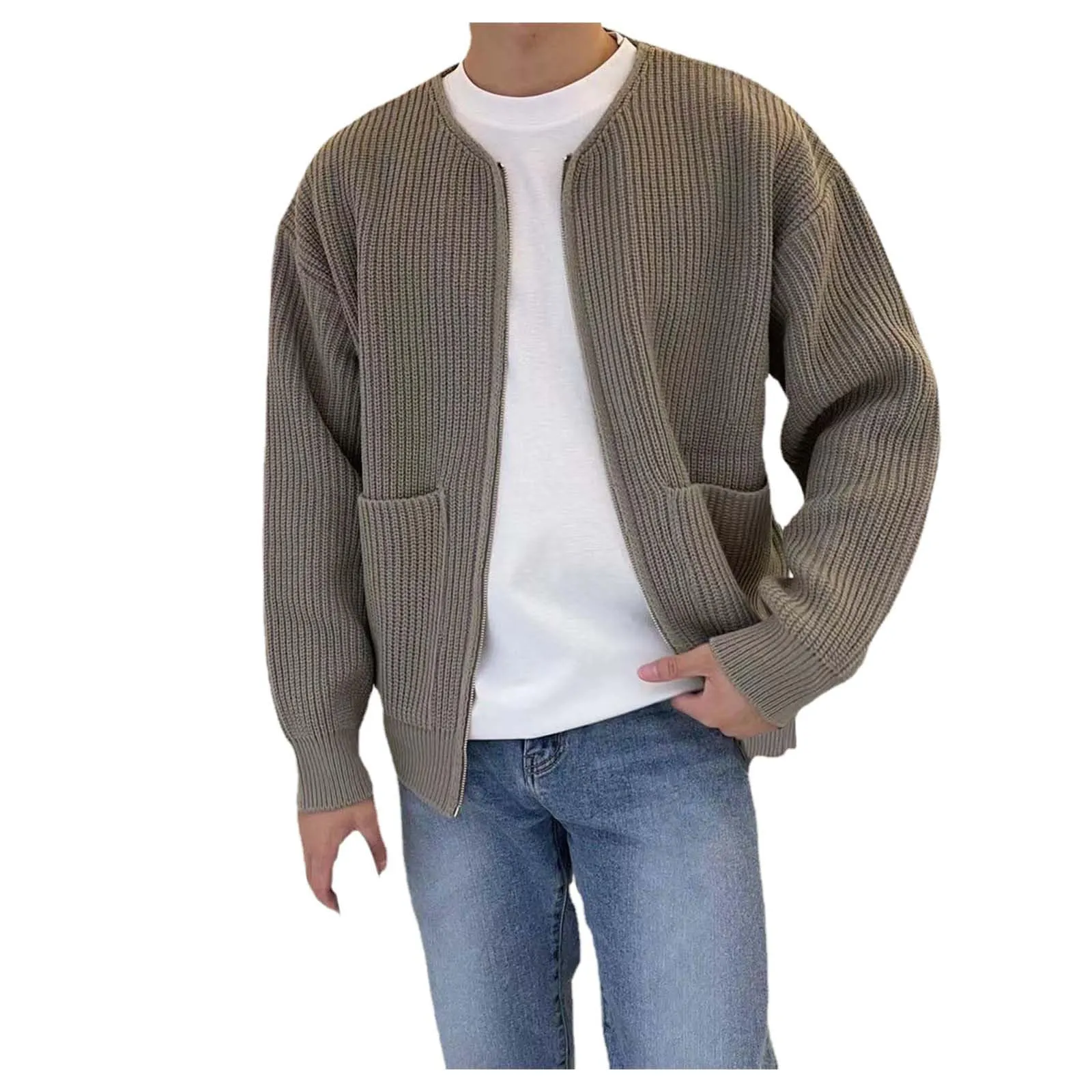 Mymyguoe - Cardigan da uomo invernale in stile tradizionale, maglia a due file, lana, senza cappuccio, pullover spesso e caldo, mantello invernale, giacca da corsa, classico, M - immagine 1