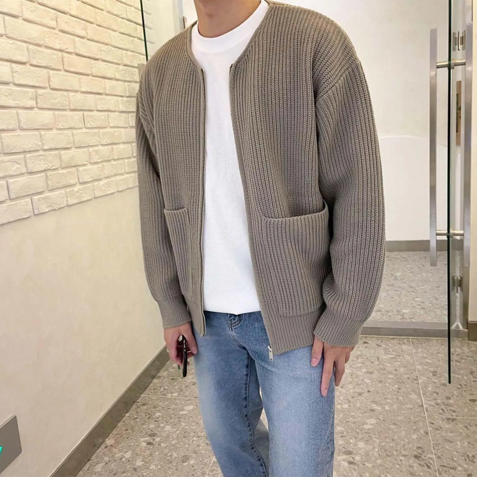 Mymyguoe - Cardigan da uomo invernale in stile tradizionale, maglia a due file, lana, senza cappuccio, pullover spesso e caldo, mantello invernale, giacca da corsa, classico, M - immagine 2