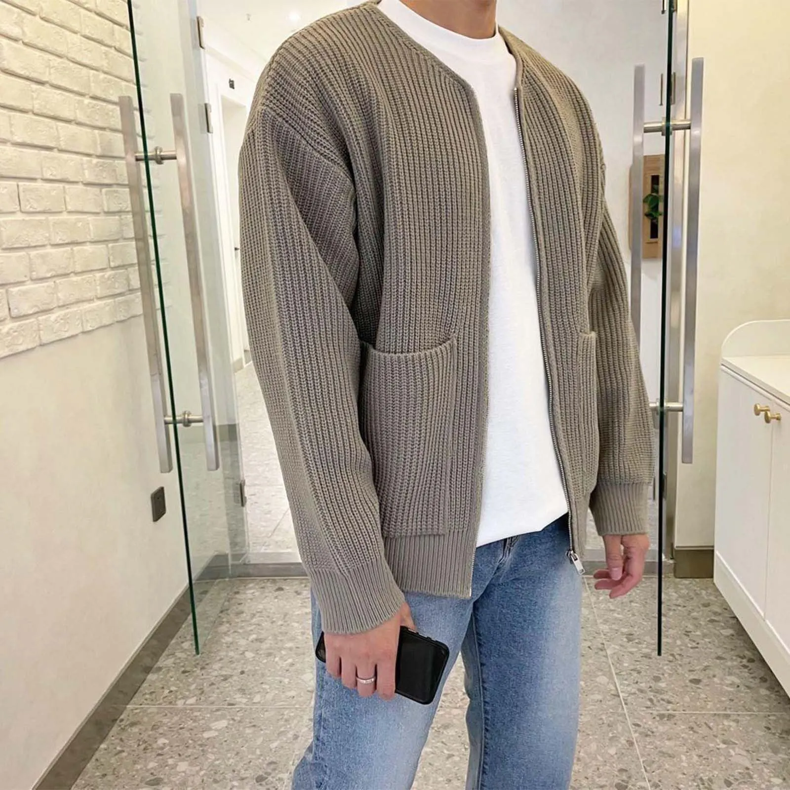 Mymyguoe - Cardigan da uomo invernale in stile tradizionale, maglia a due file, lana, senza cappuccio, pullover spesso e caldo, mantello invernale, giacca da corsa, classico, M - immagine 3