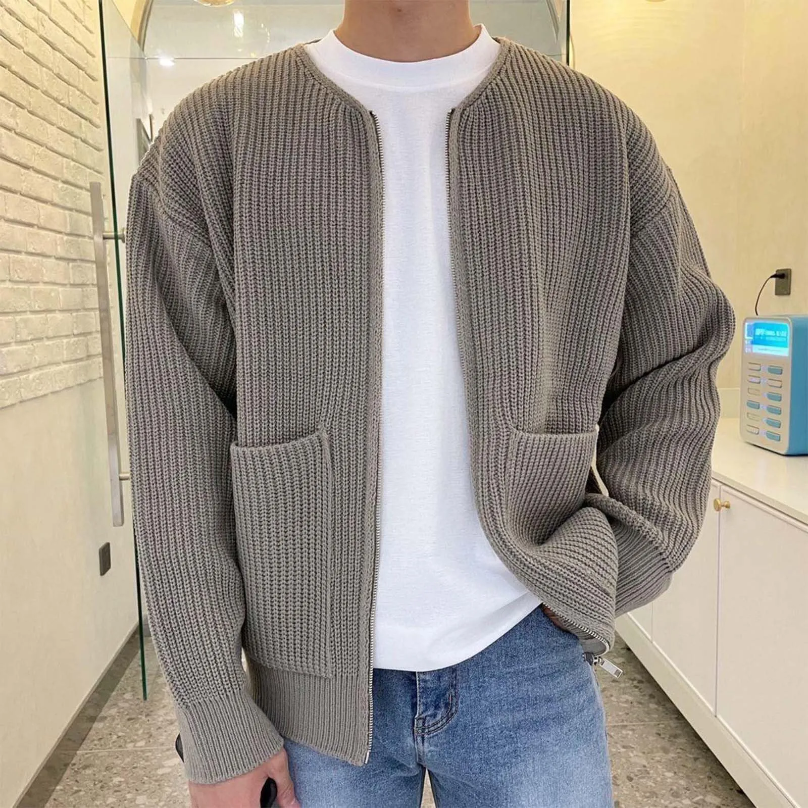 Mymyguoe - Cardigan da uomo in lana per tradizione, due file, lavorato a maglia, senza cappuccio, cappotto invernale, pullover spesso e caldo, classico, XL - immagine 4
