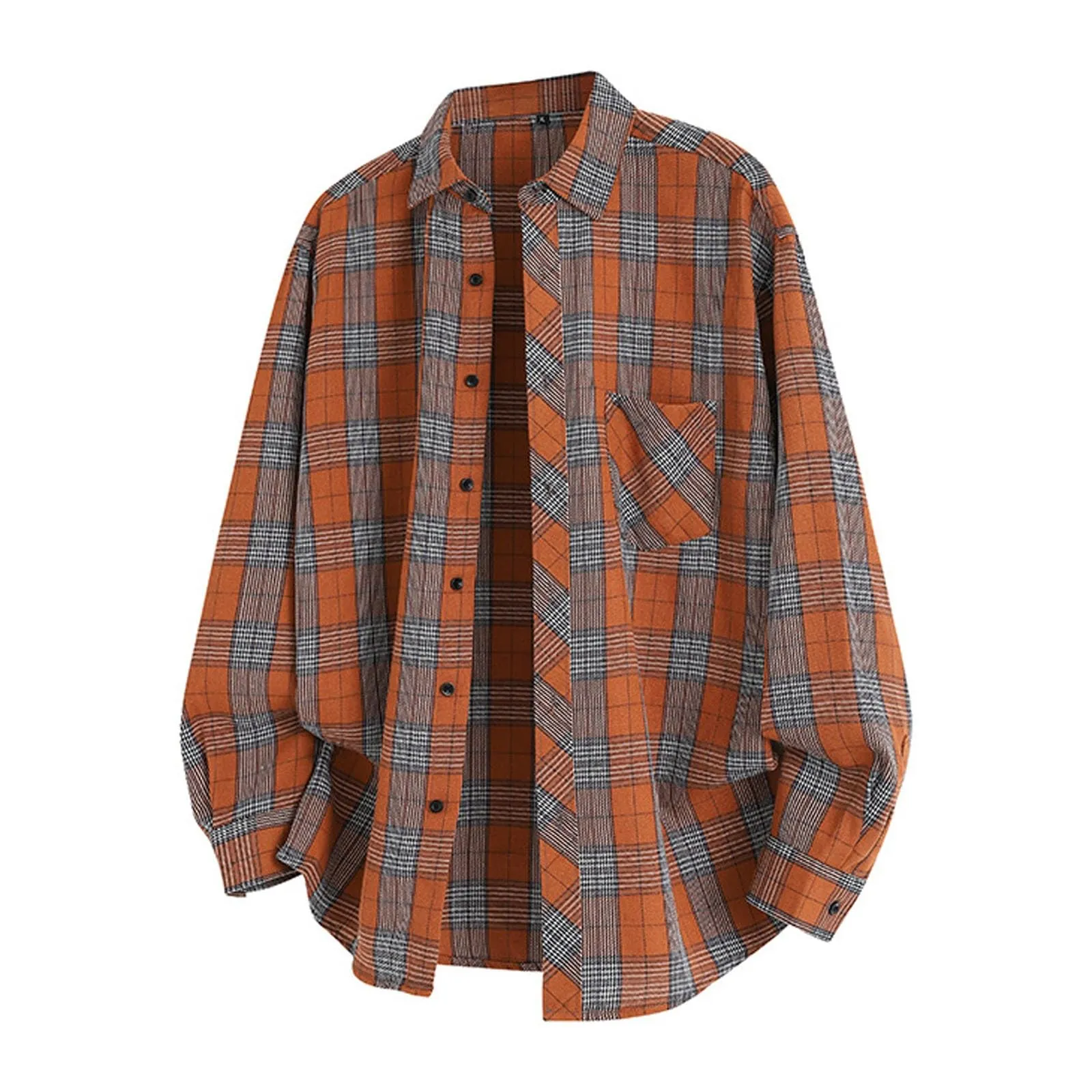 Mymyguoe Camicia da lavoro da uomo a quadri, per il tempo libero, a maniche lunghe, a quadri, camicia a maniche lunghe, camicia a quadri, Q7 arancione, M - immagine 3