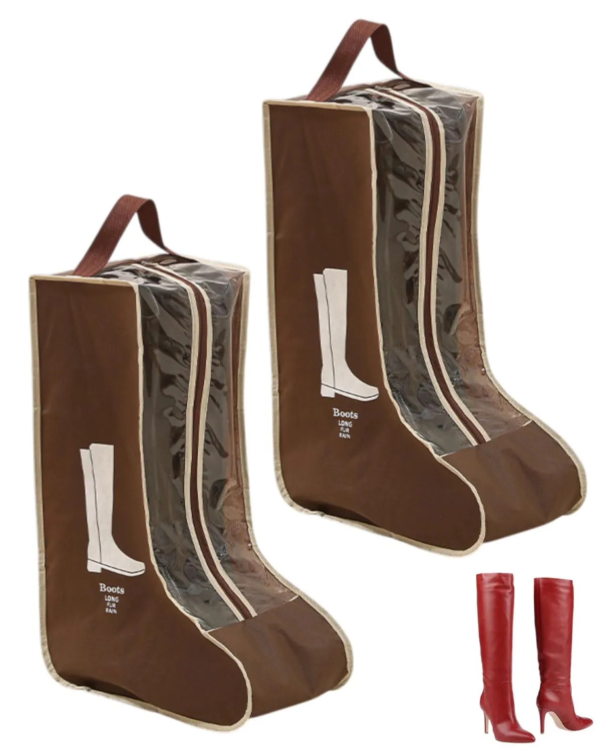 UYRVAPE 2 pezzi Borse portatili per stivali, Portatile antipolvere Borsa per scarpe, Borsa per scarpe con cerniera con manico, per casa e viaggi(Lungo) - immagine 1