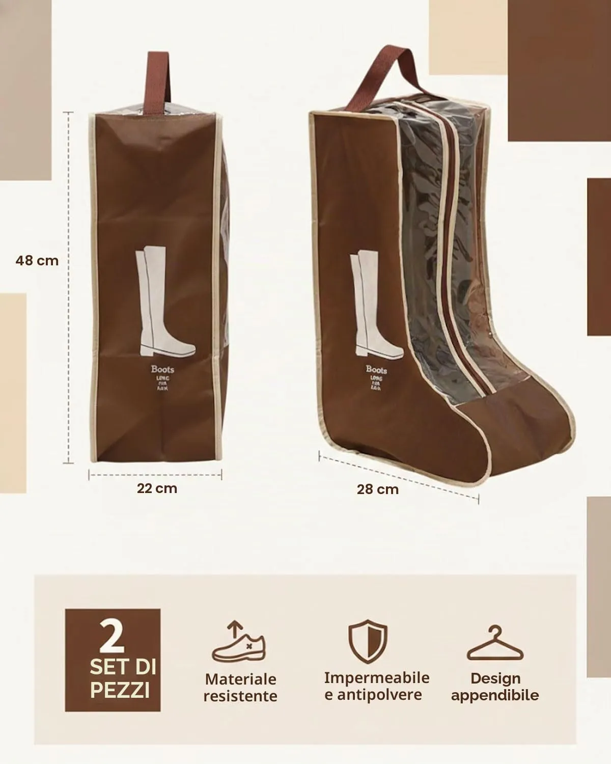 UYRVAPE 2 pezzi Borse portatili per stivali, Portatile antipolvere Borsa per scarpe, Borsa per scarpe con cerniera con manico, per casa e viaggi(Lungo) - immagine 2