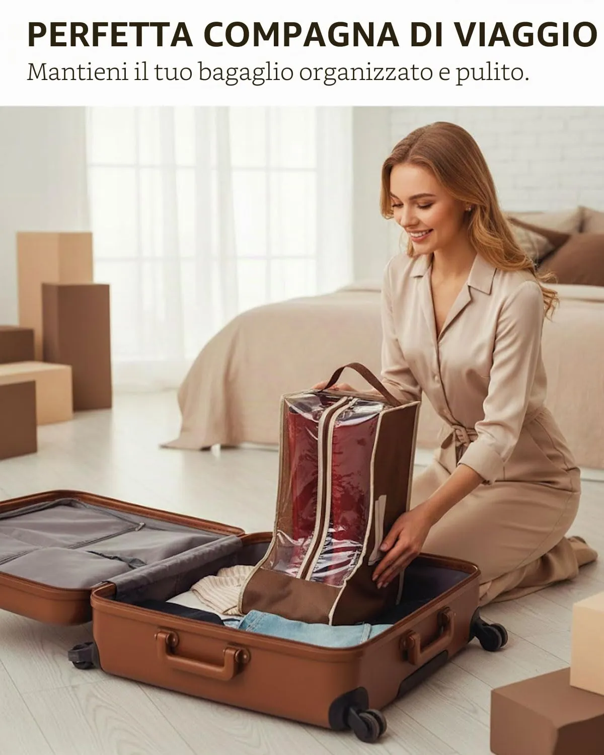 UYRVAPE 2 pezzi Borse portatili per stivali, Portatile antipolvere Borsa per scarpe, Borsa per scarpe con cerniera con manico, per casa e viaggi(Lungo) - immagine 5