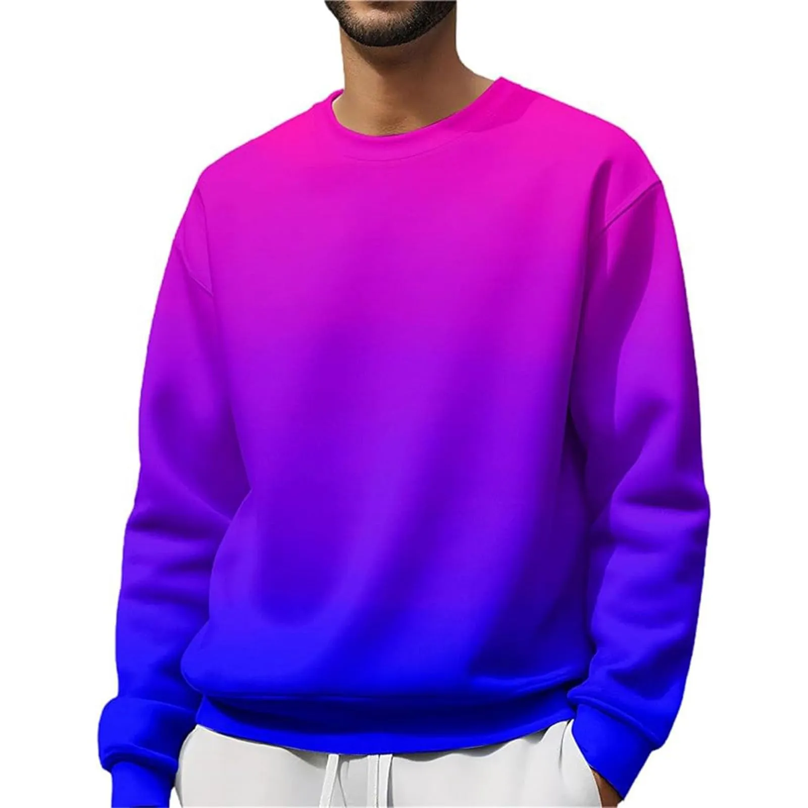 Duohropke Felpa da uomo oversize, con scollo rotondo, finto in due pezzi, a maniche lunghe, senza cappuccio, vintage, per primavera, inverno, maglione da lavoro, taglie forti, 02 Rosa Caldo, XXL - immagine 1