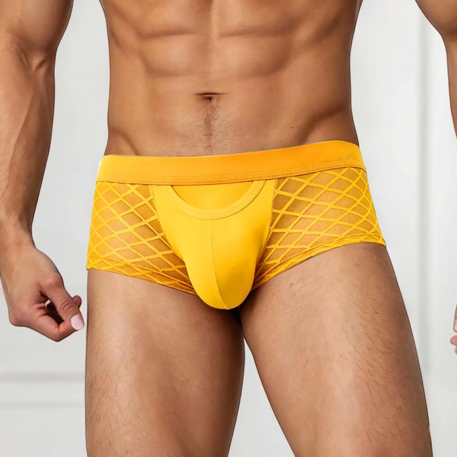 CEWIFO Slip on Uomo Estive Intimo Boxer Gamba Lunga a Vita Media in Pizzo Tinta Unita Traspirante (Orange, XL) - immagine 3