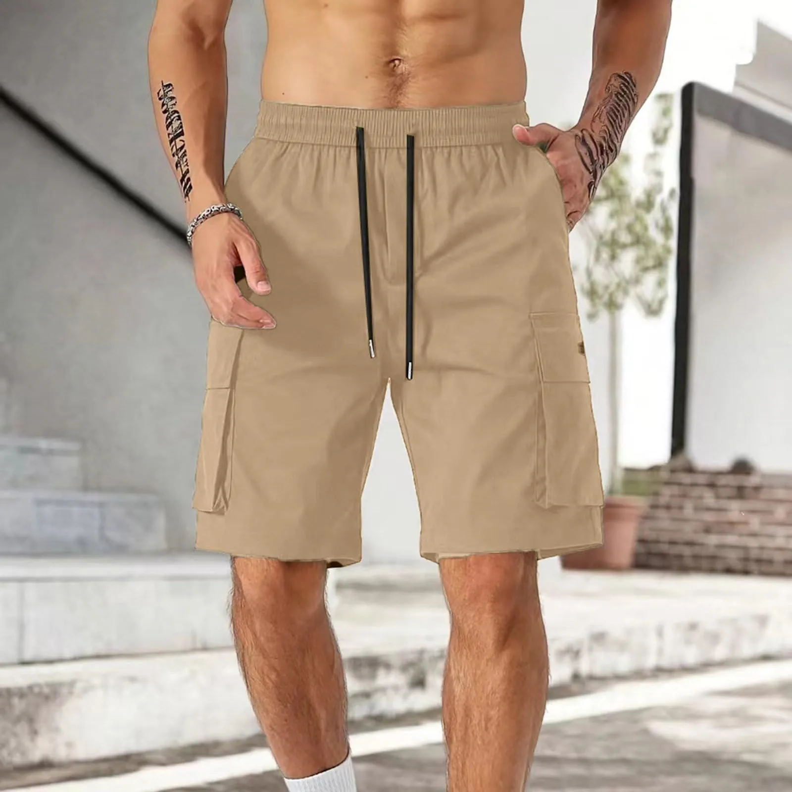 Generico Pantaloni Estivi da Lavoro Uomo, Militare Mimetici Leggeri Corti Cargo Sportivi Estivi Tattici Short Trekking Lavoro Estivo Bermuda Leggero Bermuda Cotone Uomo, M - immagine 2