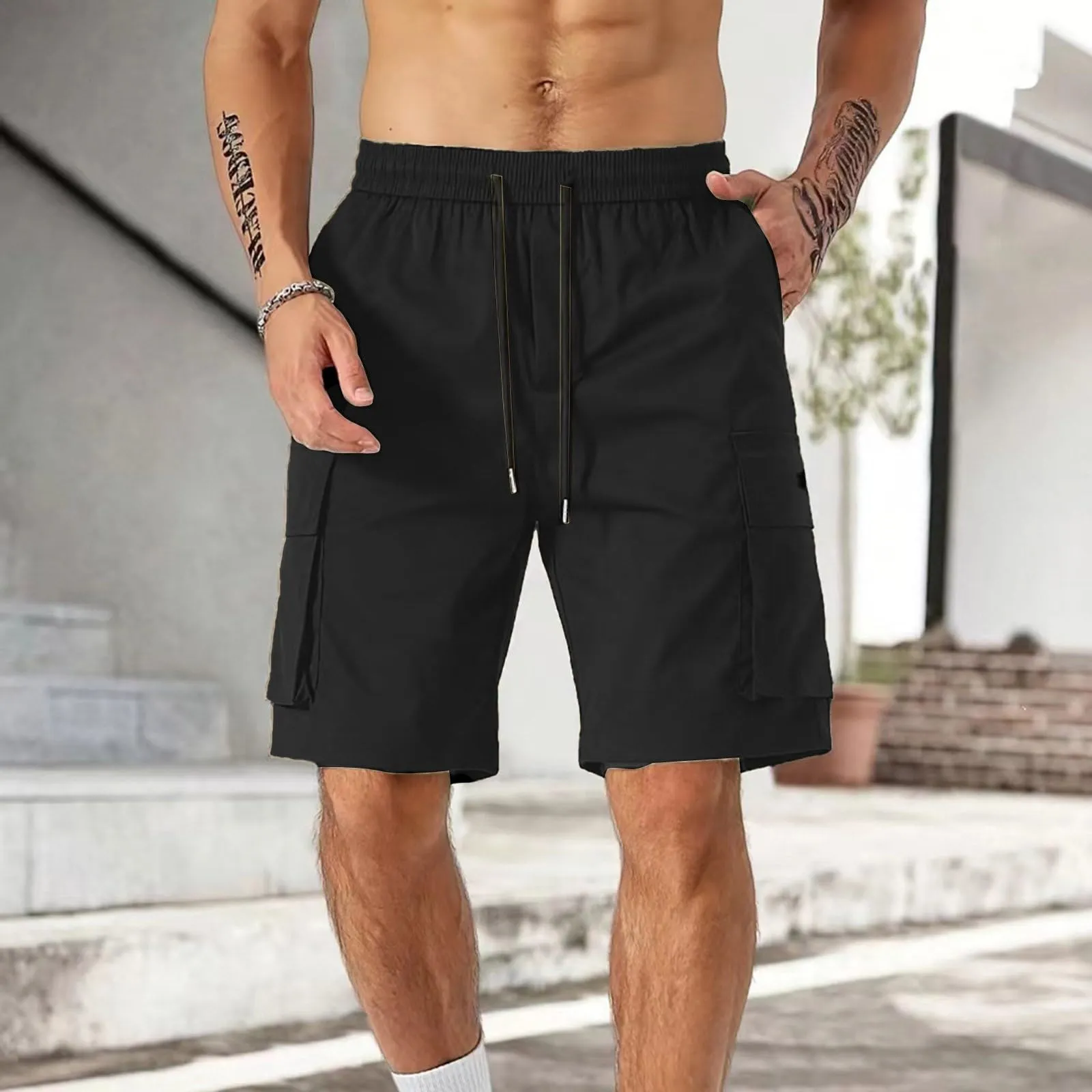 Generico Pantaloni Cargo Corti, Bermuda Trekking Sportivi Tattici Mimetici Estivi Short Militare Cargo Estivo Leggero Corti Leggeri Lavoro Bermuda Uomo Estivi Cotone, L - immagine 2