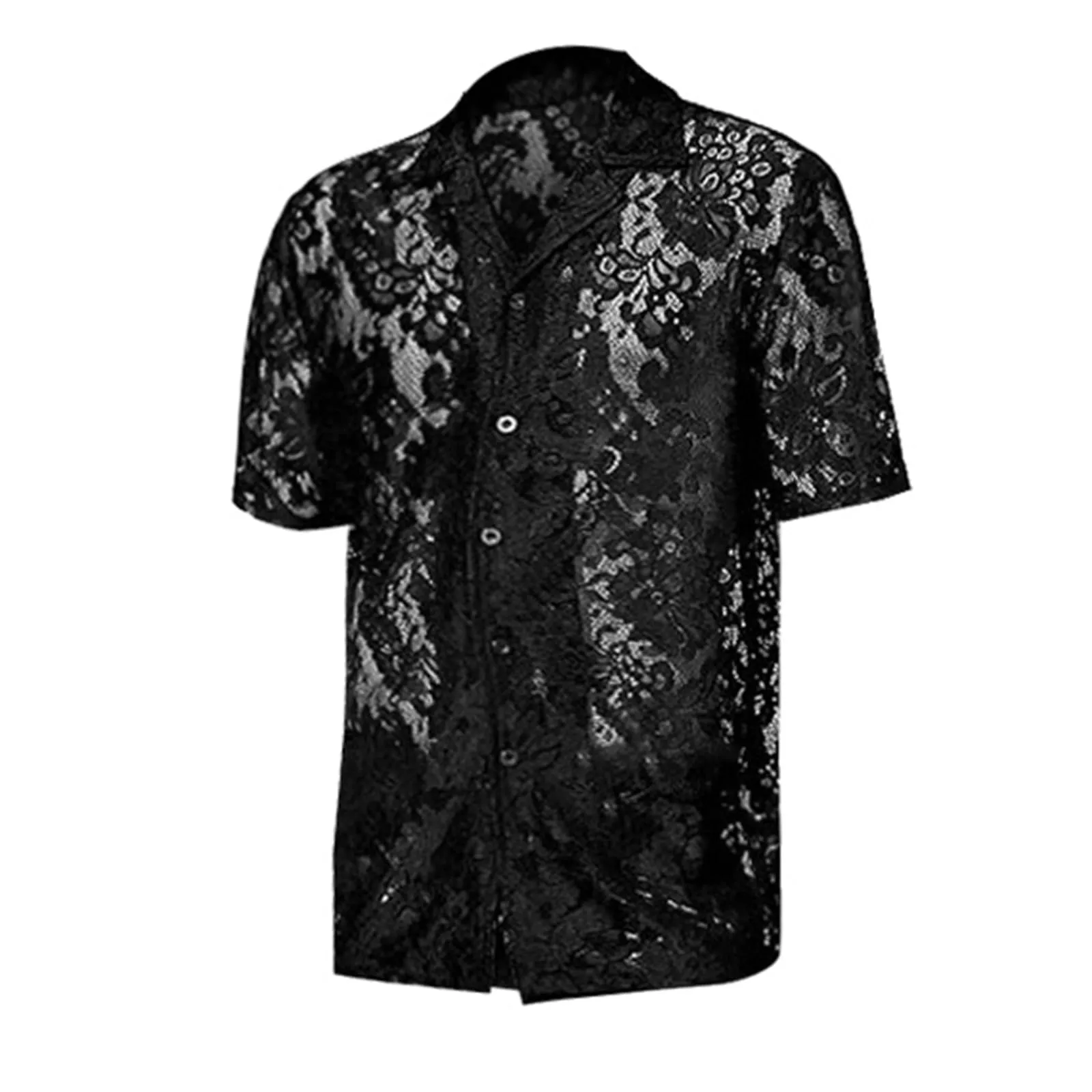 Duohropke Camicia a maniche lunghe da uomo, trasparente, in rete, con bottoni, sexy, erotica, 05 nero, 3XL - immagine 7