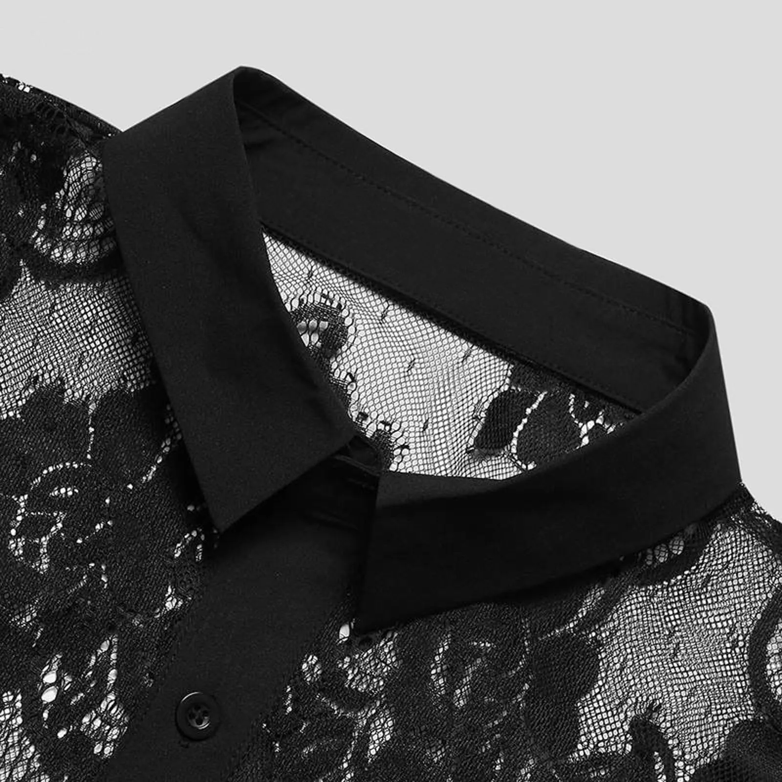 Duohropke, maglietta da uomo a maniche lunghe, in rete trasparente, top in mesh, camicia in rete con bottoni, biancheria intima sexy, abbigliamento da club, 04 nero., XXL - immagine 7