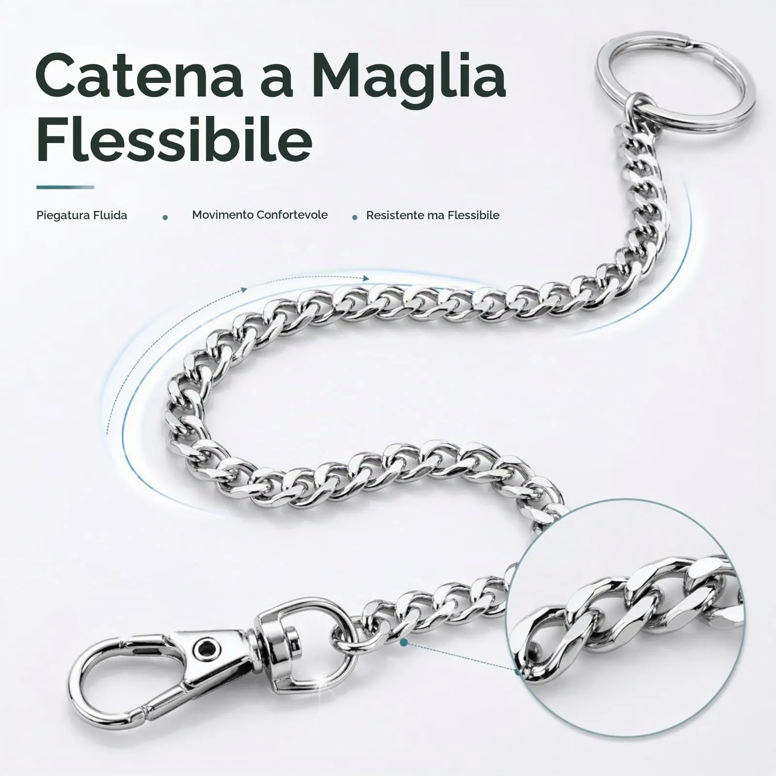 ARYIMYDP 38 cm Catena Portachiavi e Catena per Pantaloni in Acciaio Inox Antiusura, Moschettone Girevole 360°, Chiusura Sicura, Ideale per Uomo Donna, Ciclismo, Camionisti, Alpinismo e Uso Quotidiano - immagine 4