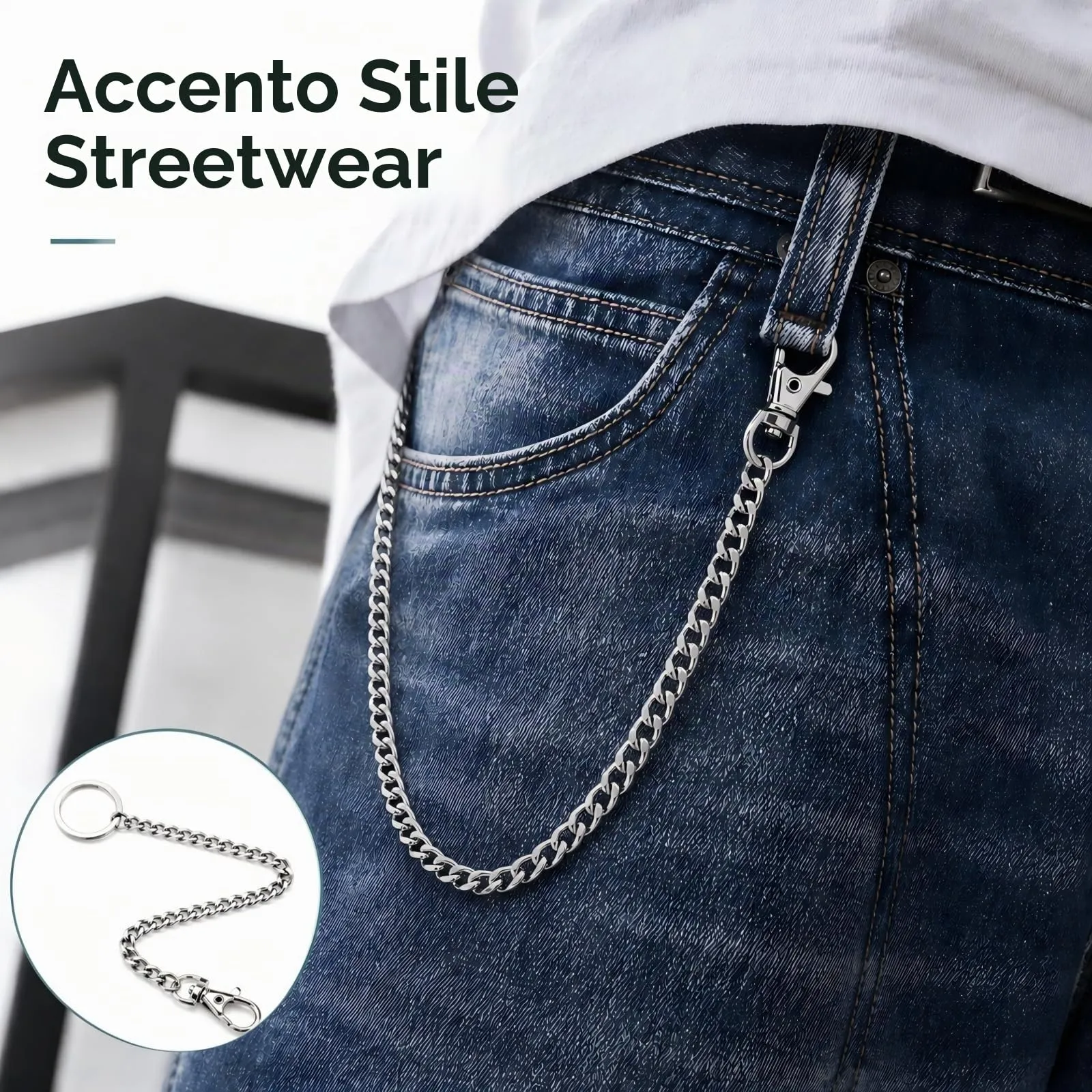 ARYIMYDP 38 cm Catena Portachiavi e Catena per Pantaloni in Acciaio Inox Antiusura, Moschettone Girevole 360°, Chiusura Sicura, Ideale per Uomo Donna, Ciclismo, Camionisti, Alpinismo e Uso Quotidiano - immagine 5