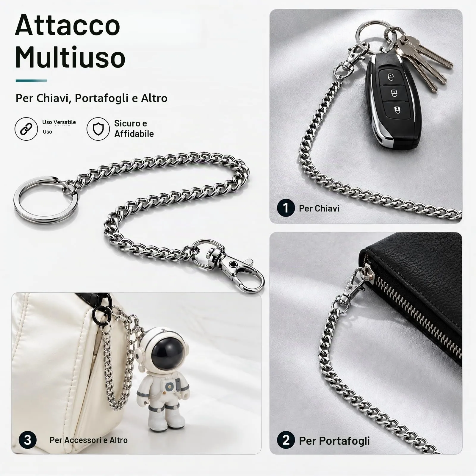 ARYIMYDP 38 cm Catena Portachiavi e Catena per Pantaloni in Acciaio Inox Antiusura, Moschettone Girevole 360°, Chiusura Sicura, Ideale per Uomo Donna, Ciclismo, Camionisti, Alpinismo e Uso Quotidiano - immagine 6