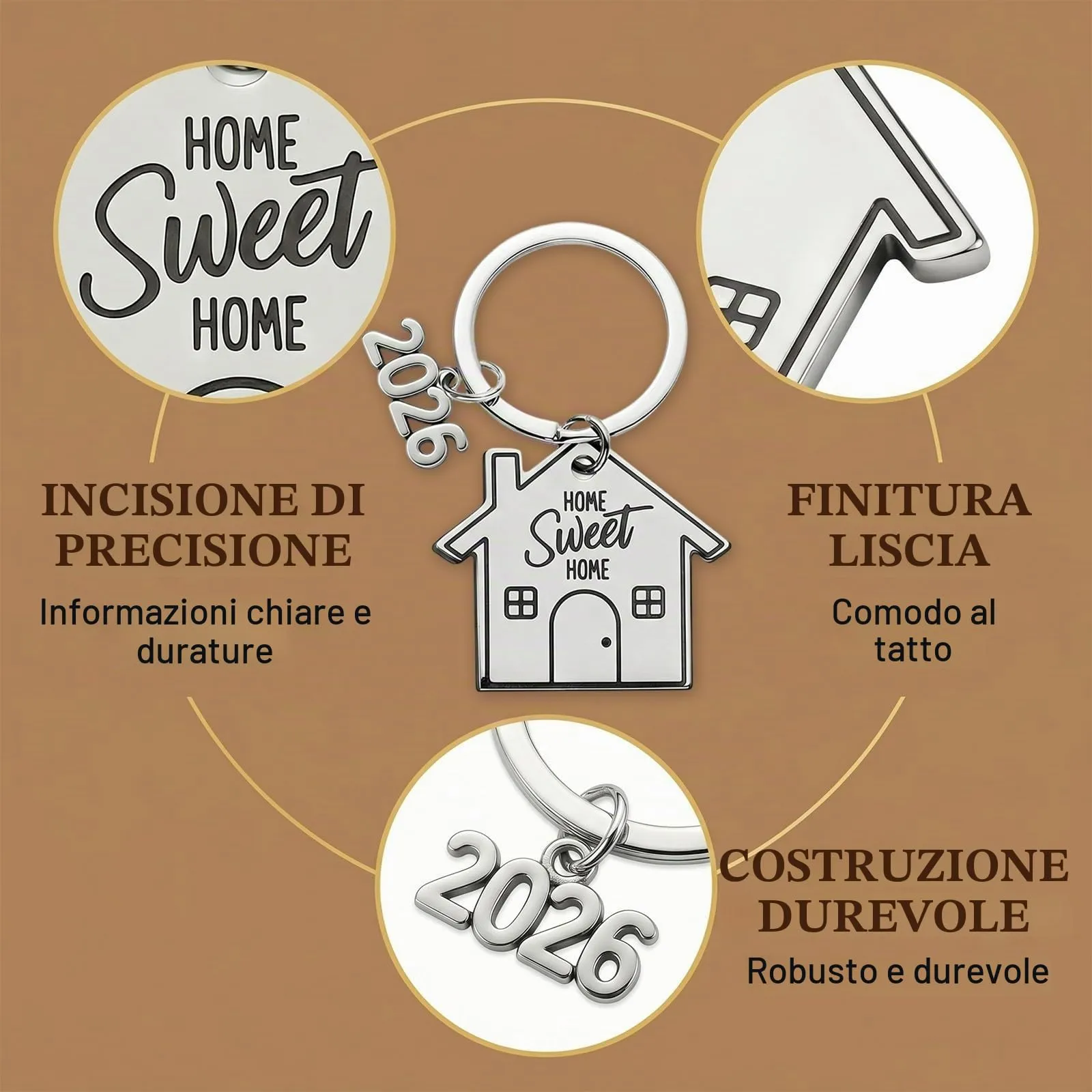 2 Pezzi Portachiavi Casa Nuova 2026, Regalo Inaugurazione Casa per Coppia con Busta e Biglietto Best Wishes, Portachiavi Portafortuna in Acciaio, Home Sweet Home, New Home New Beginning - immagine 6