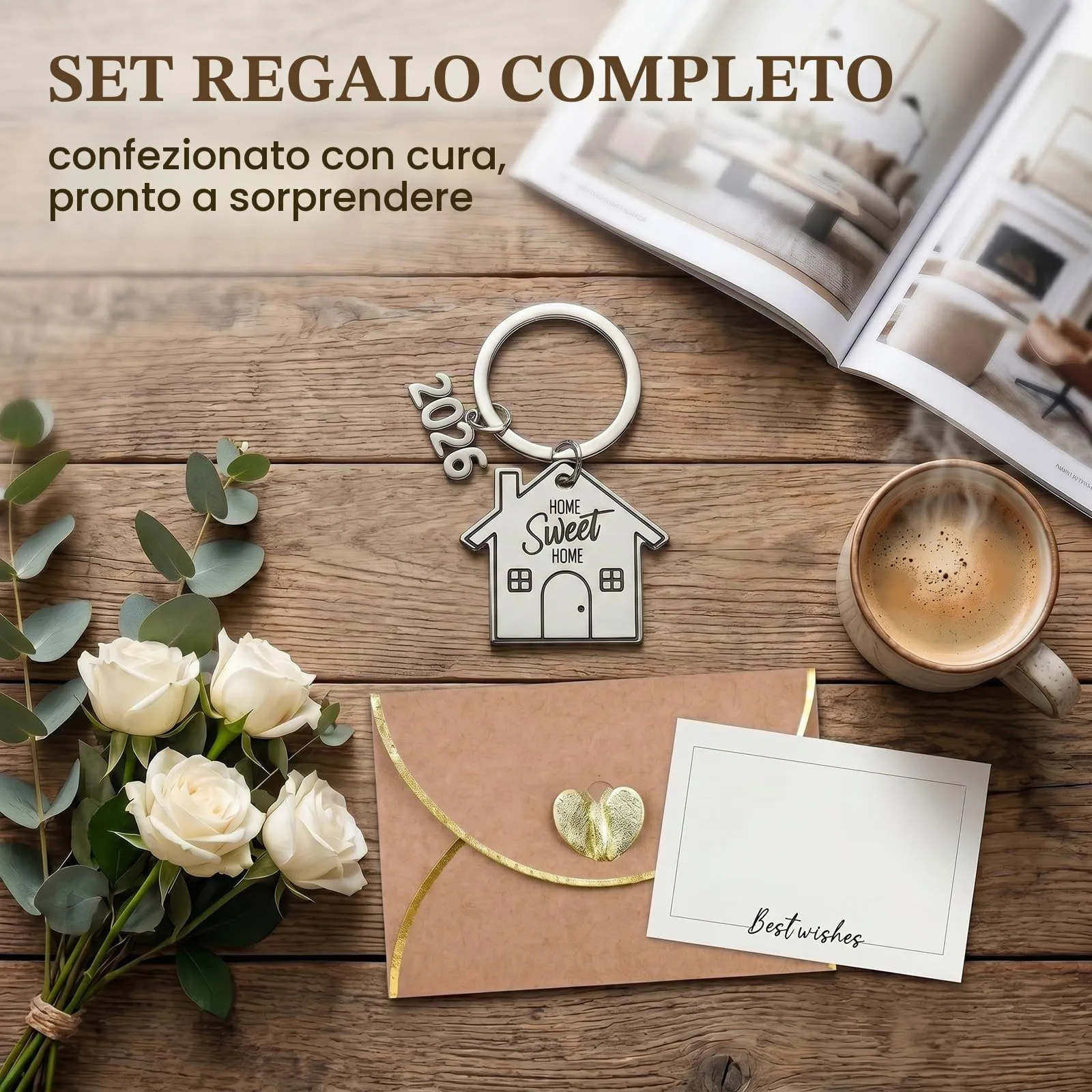 2 Pezzi Portachiavi Casa Nuova 2026, Regalo Inaugurazione Casa per Coppia con Busta e Biglietto Best Wishes, Portachiavi Portafortuna in Acciaio, Home Sweet Home, New Home New Beginning - immagine 7