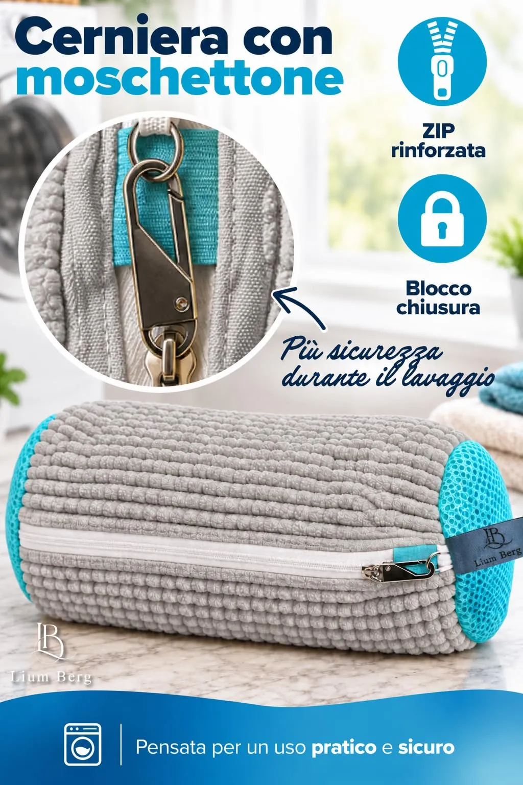 Lium Berg 2pz Sacchetti per Lavare Scarpe in Lavatrice con Zip Rinforzata - immagine 3