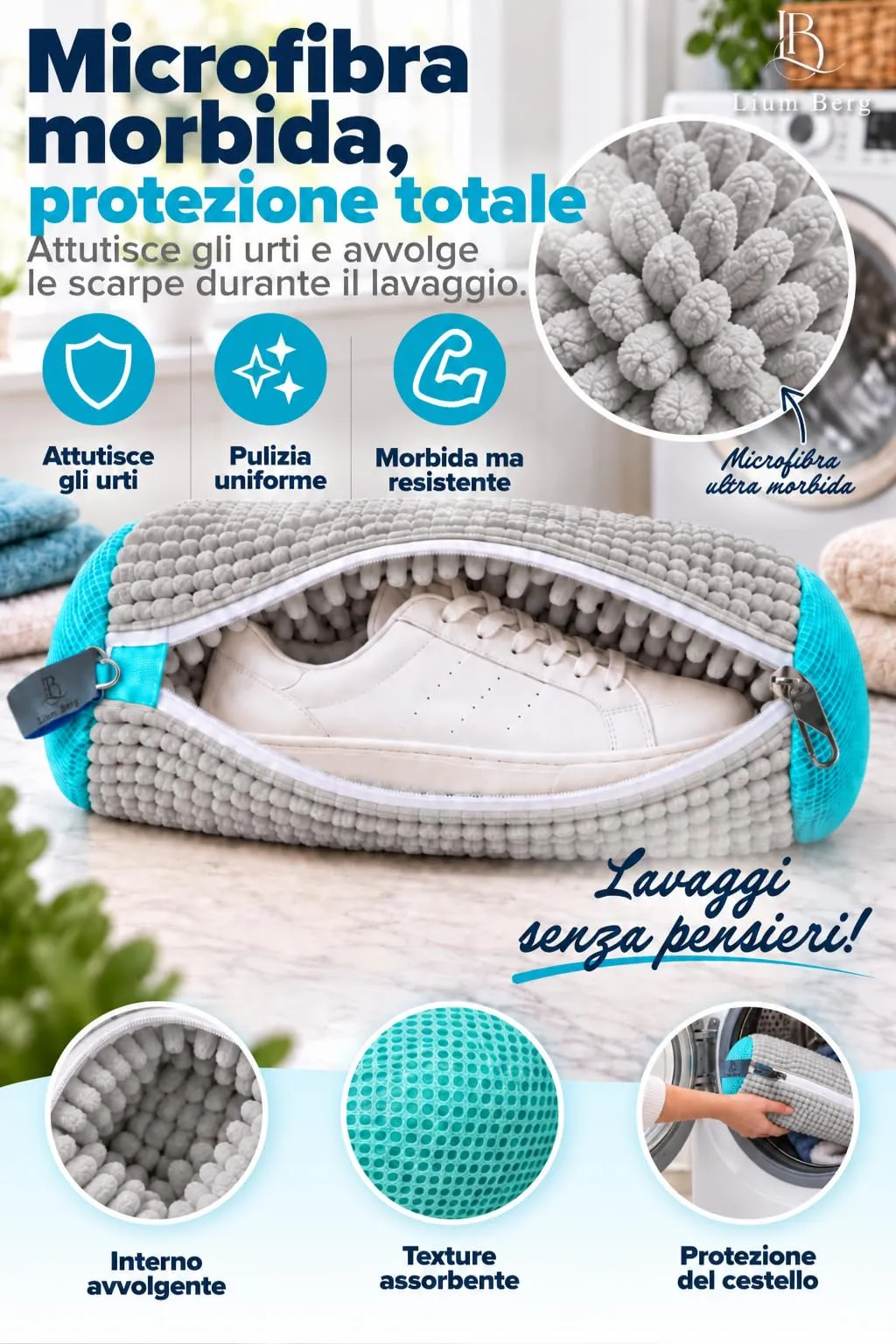 Lium Berg 2pz Sacchetti per Lavare Scarpe in Lavatrice con Zip Rinforzata - immagine 5