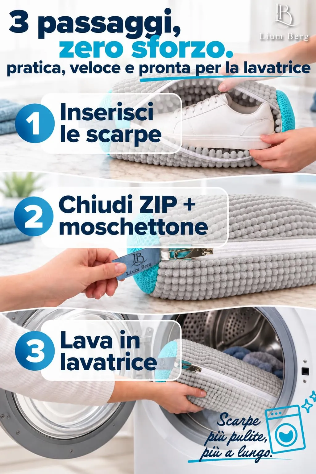 Lium Berg 2pz Sacchetti per Lavare Scarpe in Lavatrice con Zip Rinforzata - immagine 6