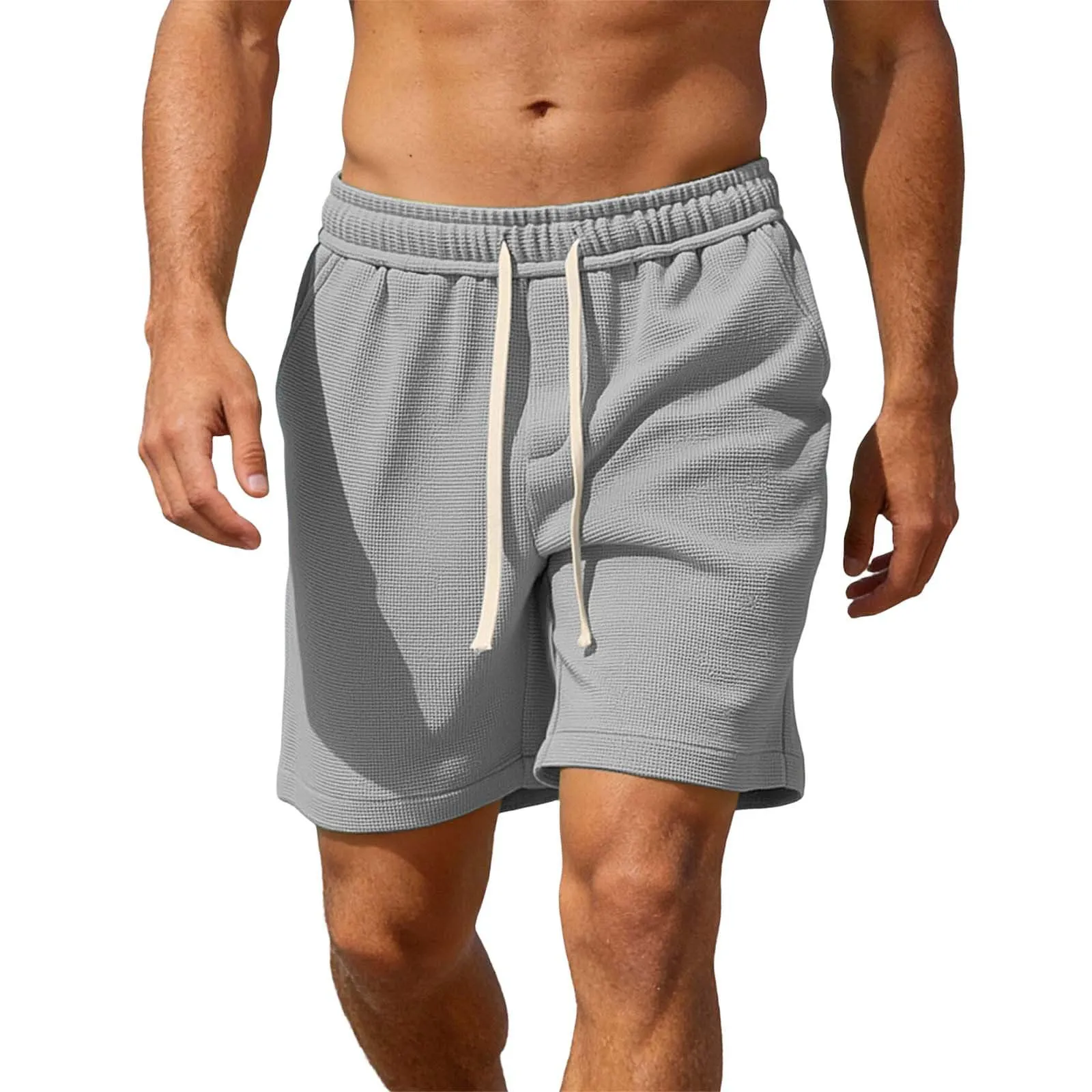 Pantaloncini Corti Moda Termici Uomo Calcio Casual Maglia Comodi Estate Sportivi Spiaggia Ampia vestibilità Elastico Vita Tinta Unita (Grey, XL) - immagine 5