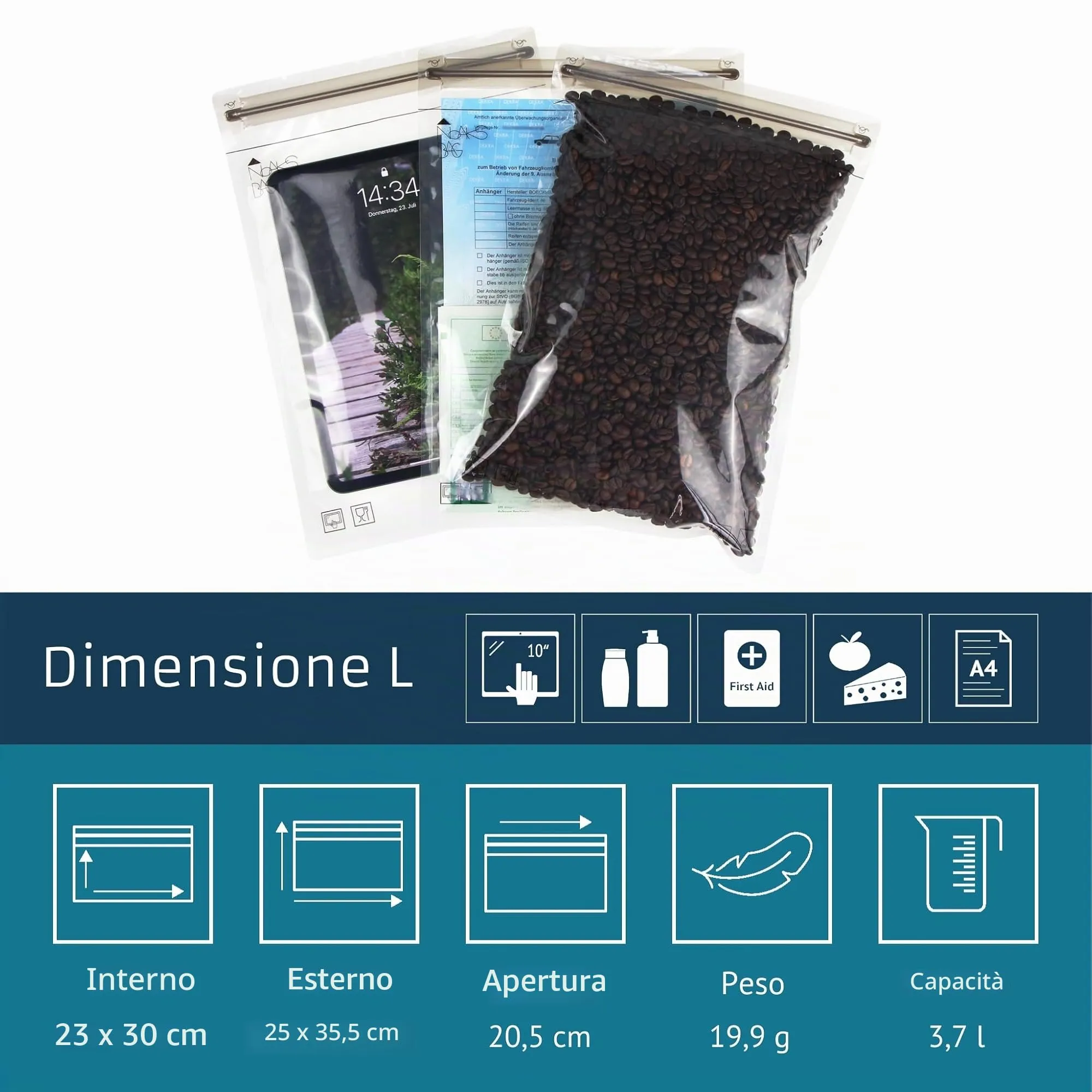 Noaks Bag Set Sacca Impermeabile, Taglia L, 5 Pezzi, Nylon, Trasparente, 25 cm - immagine 4
