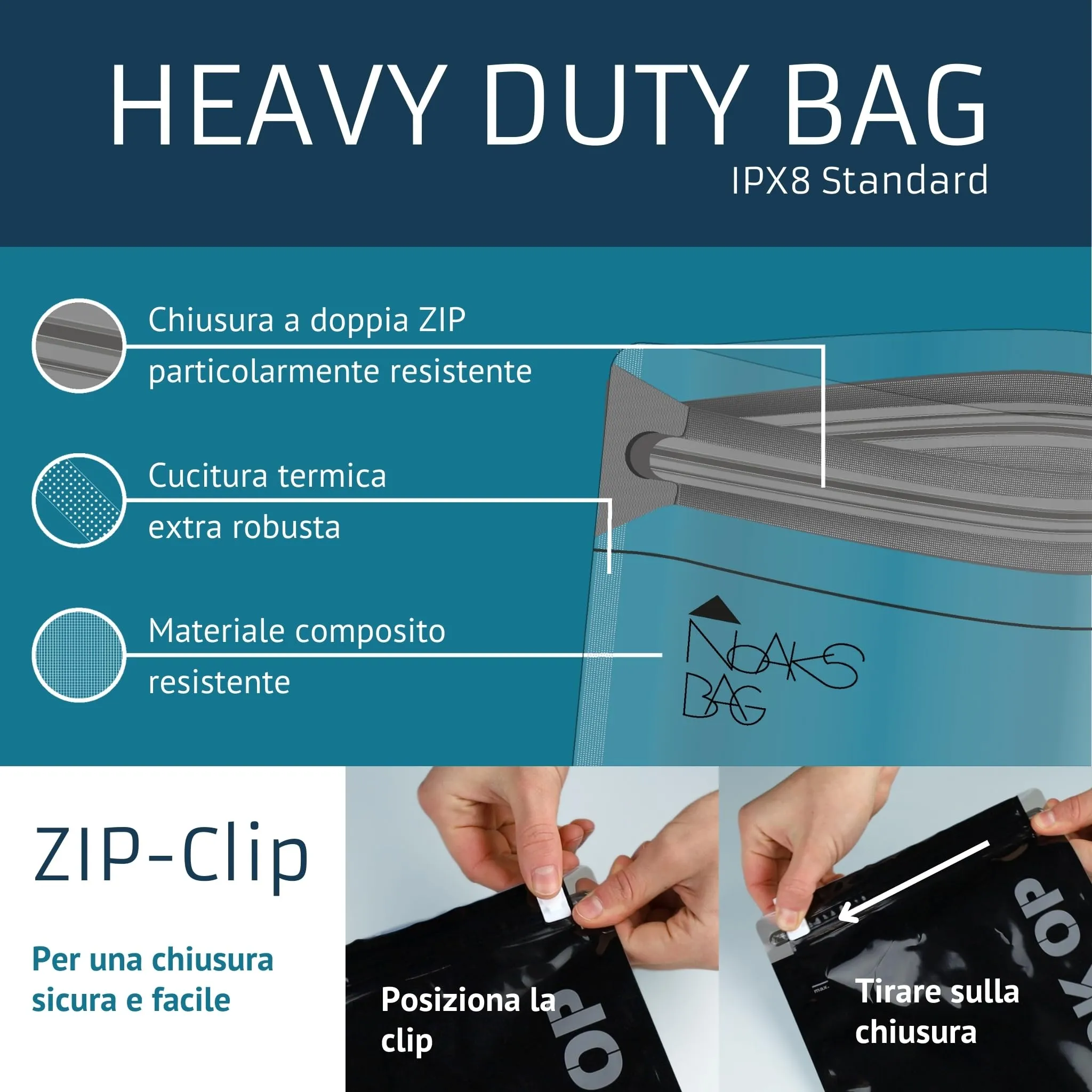 Noaks Bags, set da 5 sacchetti impermeabili (IPX8), antiodore, 5 taglie - immagine 3