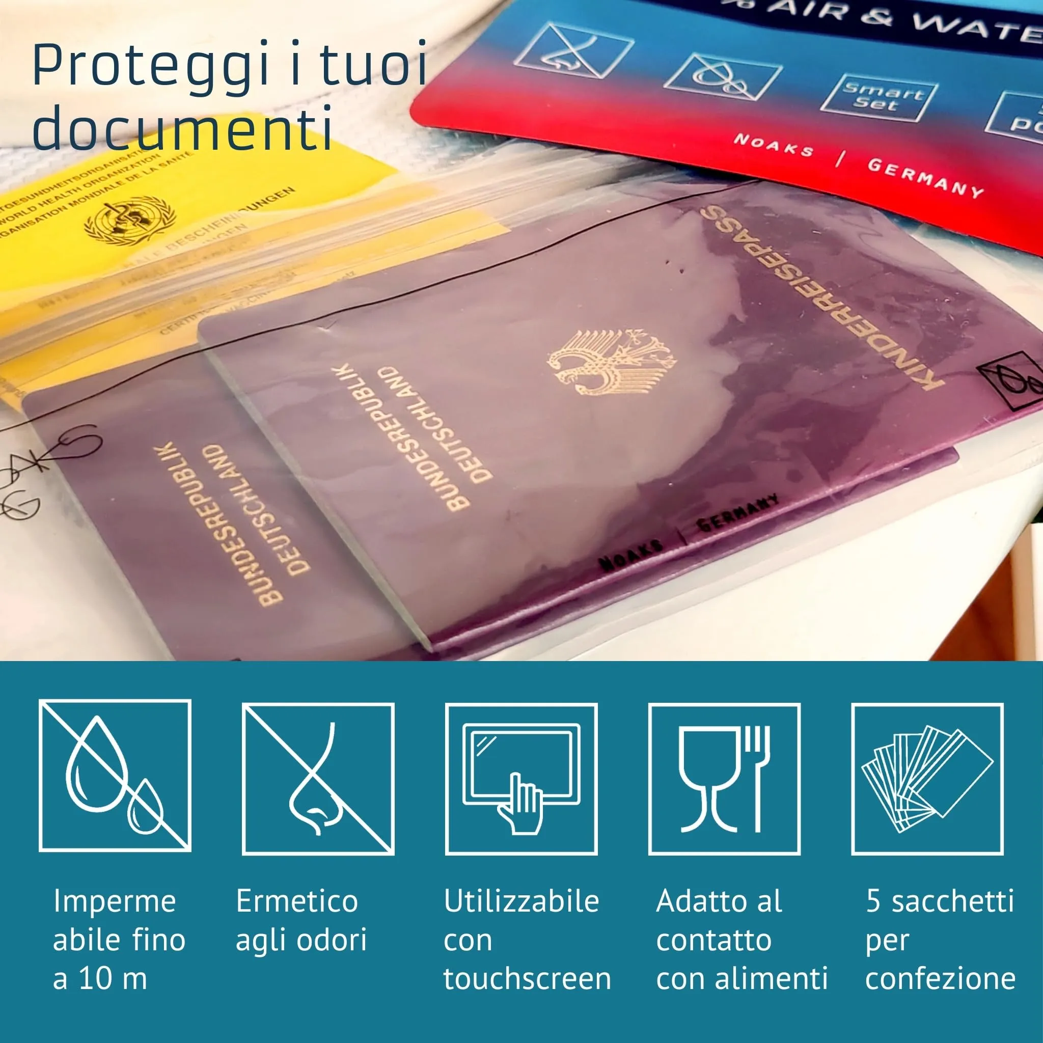 Noaks Bags, set da 5 sacchetti impermeabili (IPX8), antiodore, SMART SET - immagine 2
