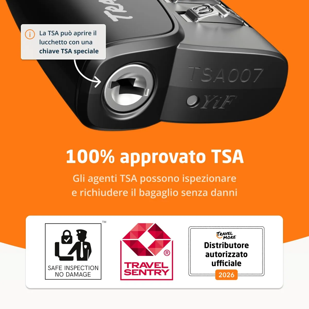 Lucchetto TSA con Indicatore di Apertura per Valigia, Zaino, Borsa da Viaggio, ecc. | Lucchetto da Viaggio con Combinazione a 3 Cifre | Confezione da 1 (Nero) - immagine 3