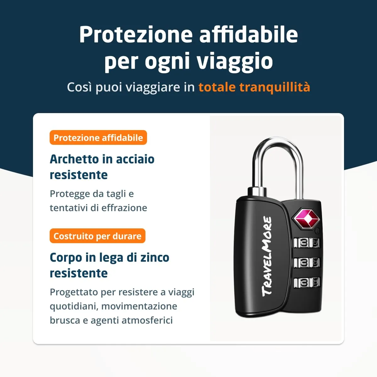Lucchetto TSA con Indicatore di Apertura per Valigia, Zaino, Borsa da Viaggio, ecc. | Lucchetto da Viaggio con Combinazione a 3 Cifre | Confezione da 1 (Nero) - immagine 7
