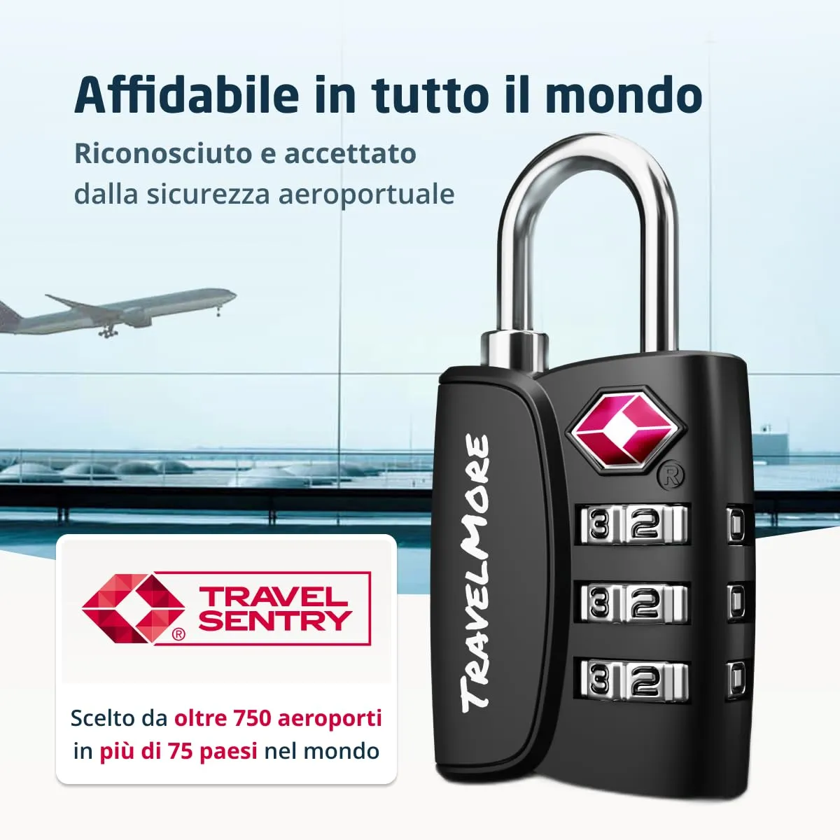 Lucchetto TSA con Indicatore di Apertura per Valigie, Zaini, Borse da Viaggio, ecc. | Lucchetti da Viaggio con Combinazione a 3 Cifre | Confezione da 4 (Nero) - immagine 5