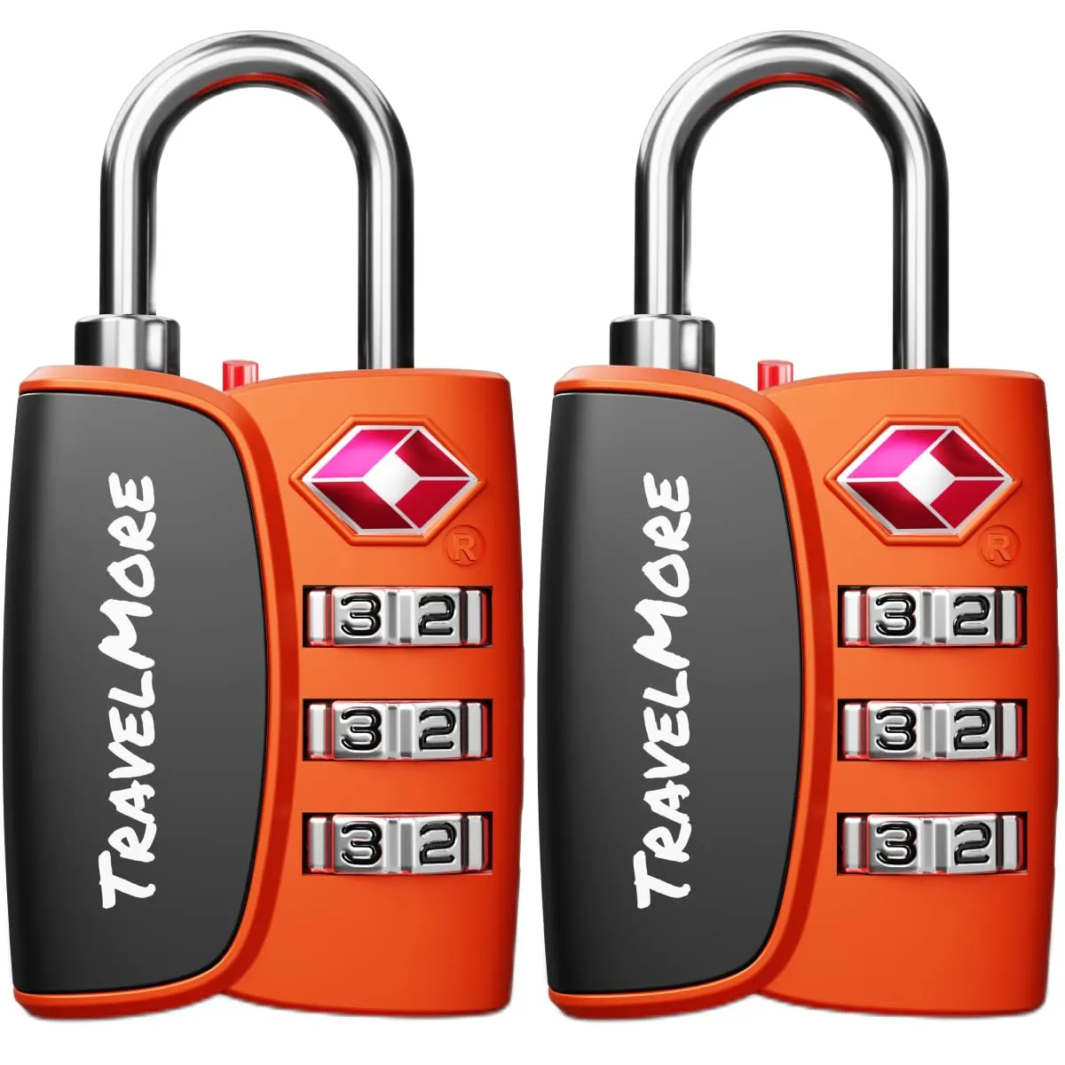 Lucchetto TSA con Indicatore di Apertura per Valigie, Zaini, Borse da Viaggio, ecc. | Lucchetti da Viaggio con Combinazione a 3 Cifre | Confezione da 2 (Arancione) - immagine 1