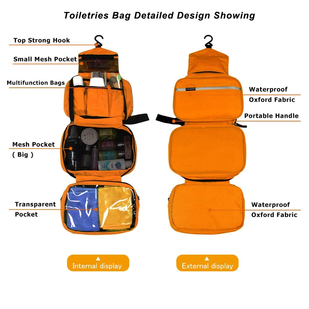 jiemei Hanging Toilettry Bag impermeabile, Travel Wash Bag per gli uomini e le donne con 4 scomparti, Pieghevole Compact Size, Super Durable Tessuto - immagine 4