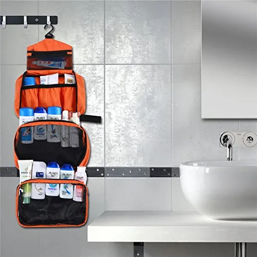 jiemei Hanging Toilettry Bag impermeabile, Travel Wash Bag per gli uomini e le donne con 4 scomparti, Pieghevole Compact Size, Super Durable Tessuto - immagine 7