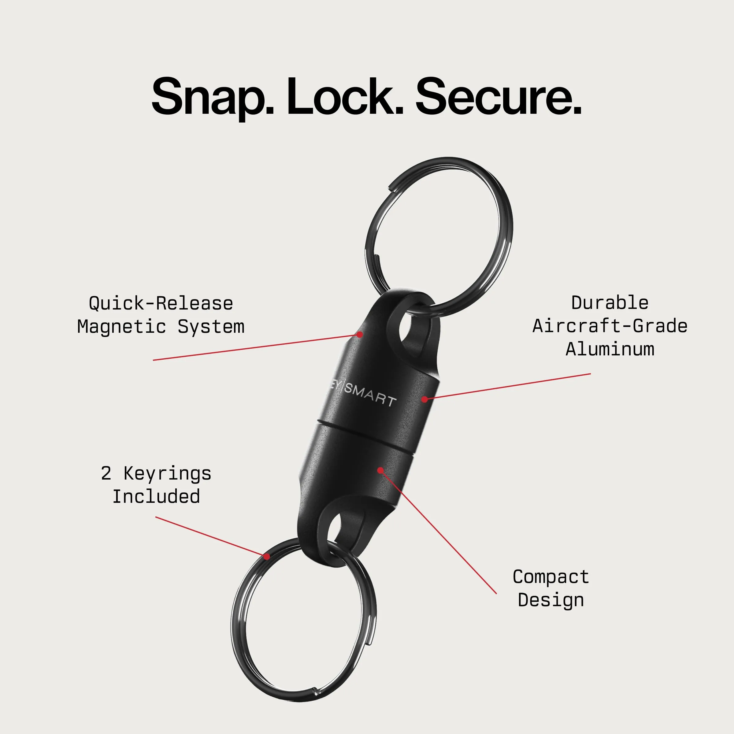 KeySmart MagConnect - Connettore Chiavi Rapido e Sicuro per Valige, Borse & Cinture - Chiavi Sempre a Portata di Mano (3 Pacco, Nero) - immagine 2