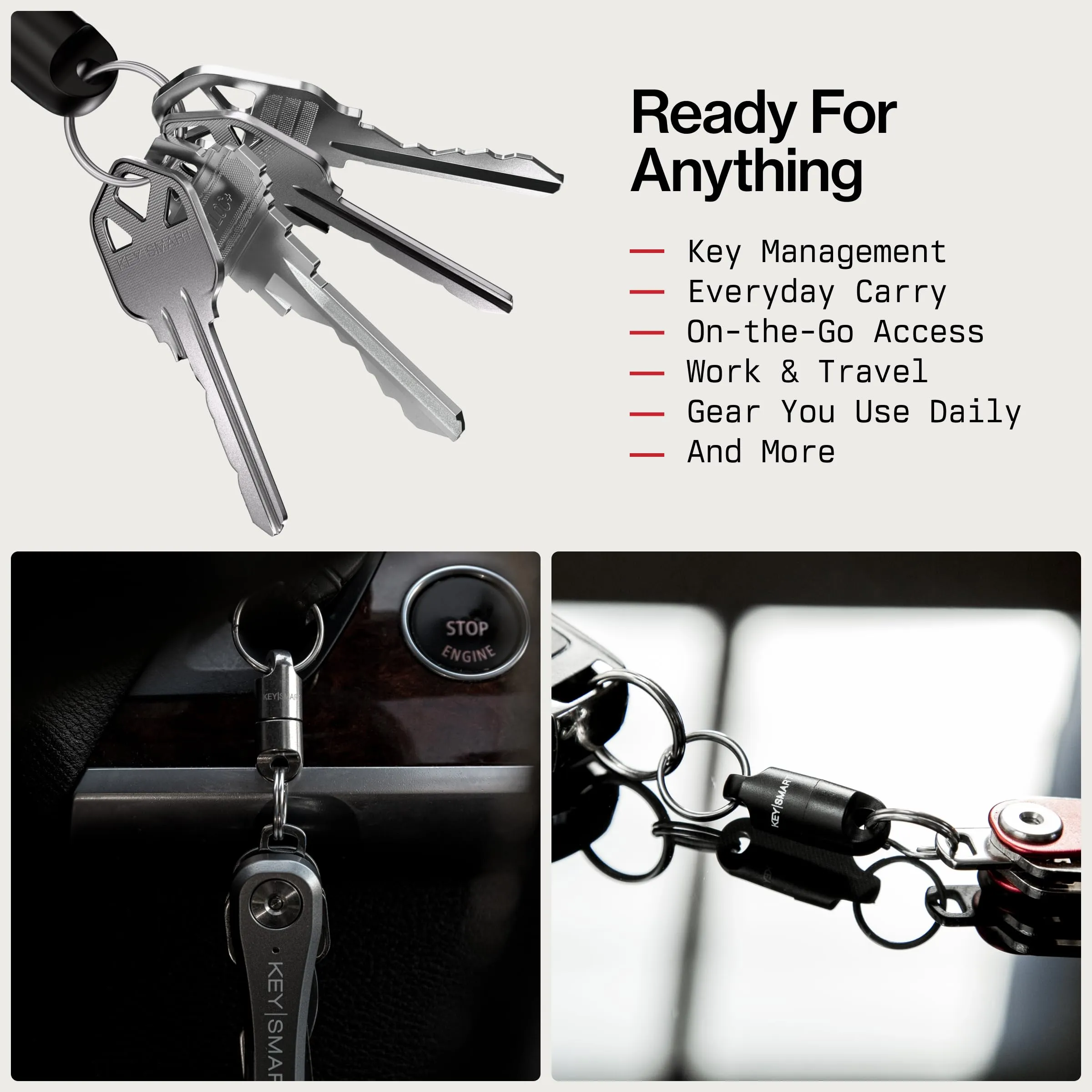 KeySmart MagConnect - Connettore Chiavi Rapido e Sicuro per Valige, Borse & Cinture - Chiavi Sempre a Portata di Mano (3 Pacco, Nero) - immagine 3