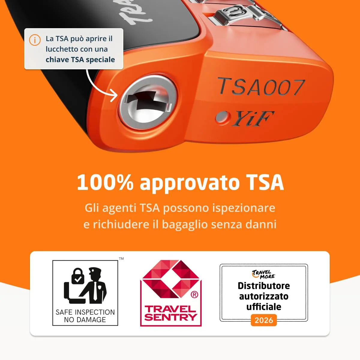 Lucchetto TSA con Indicatore di Apertura per Valigie, Zaini, Borse da Viaggio, ecc. | Lucchetti da Viaggio con Combinazione a 3 Cifre | Confezione da 6 (Arancione) - immagine 3