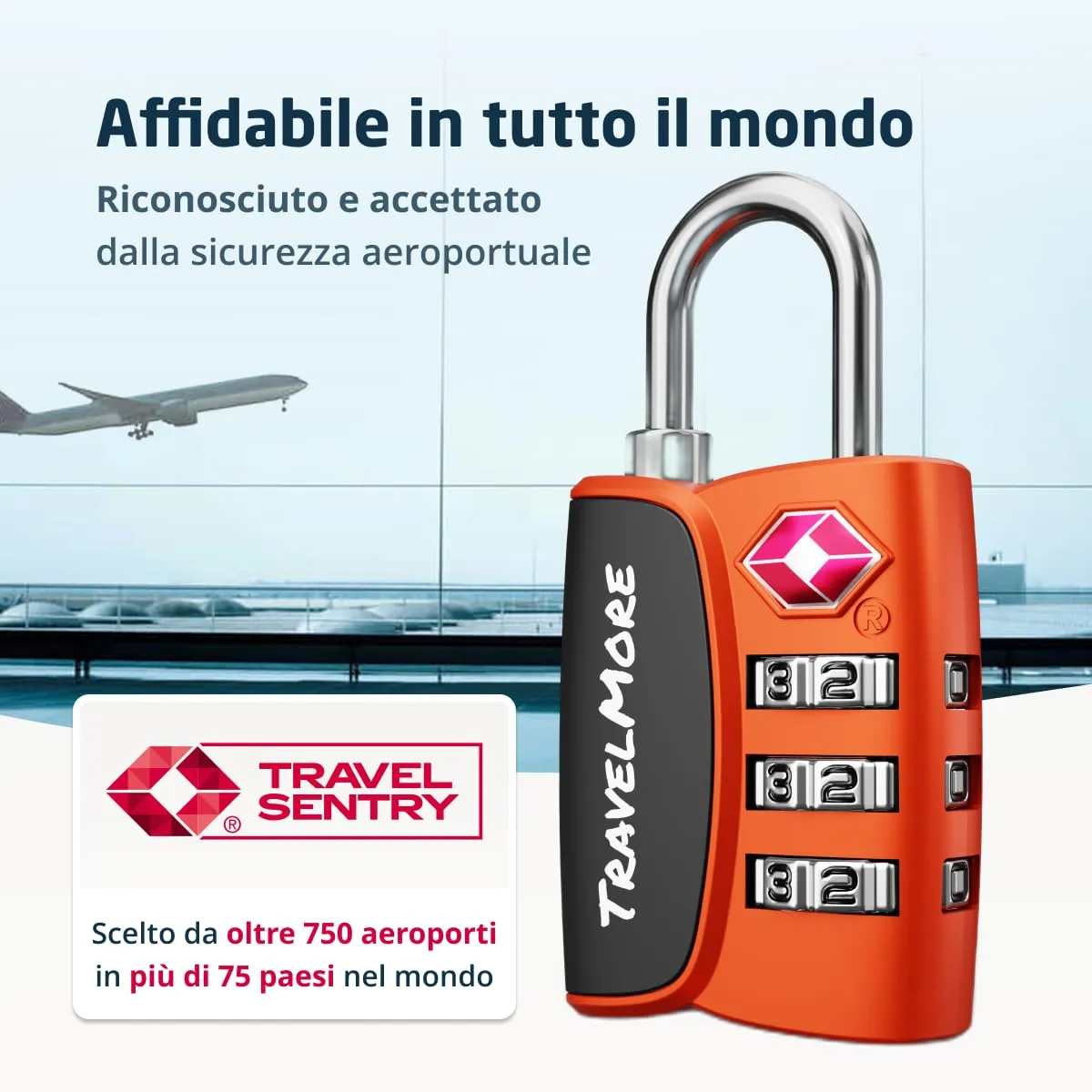 Lucchetto TSA con Indicatore di Apertura per Valigie, Zaini, Borse da Viaggio, ecc. | Lucchetti da Viaggio con Combinazione a 3 Cifre | Confezione da 6 (Arancione) - immagine 5