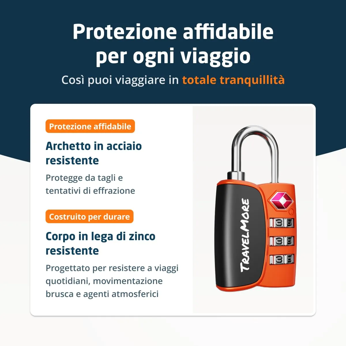 Lucchetto TSA con Indicatore di Apertura per Valigie, Zaini, Borse da Viaggio, ecc. | Lucchetti da Viaggio con Combinazione a 3 Cifre | Confezione da 6 (Arancione) - immagine 7